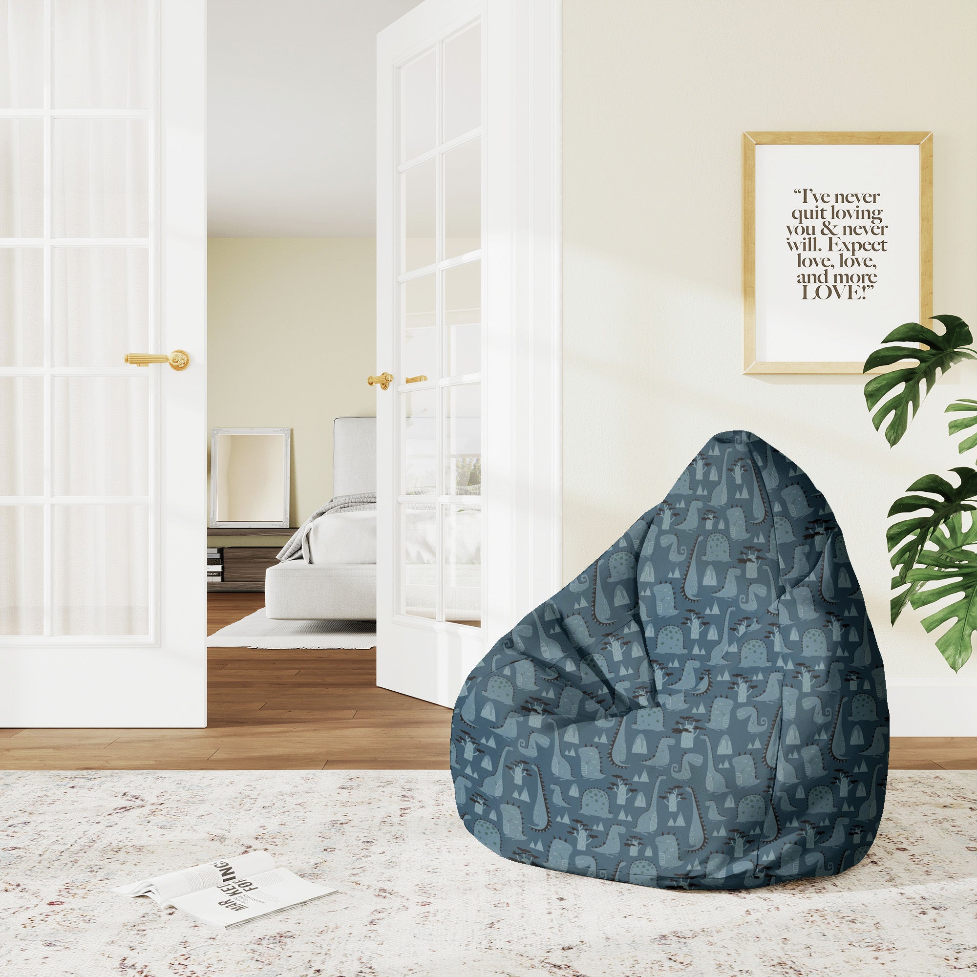 Sedací vak Pearshape Temný kreslený dinosaurus-M-Velvet