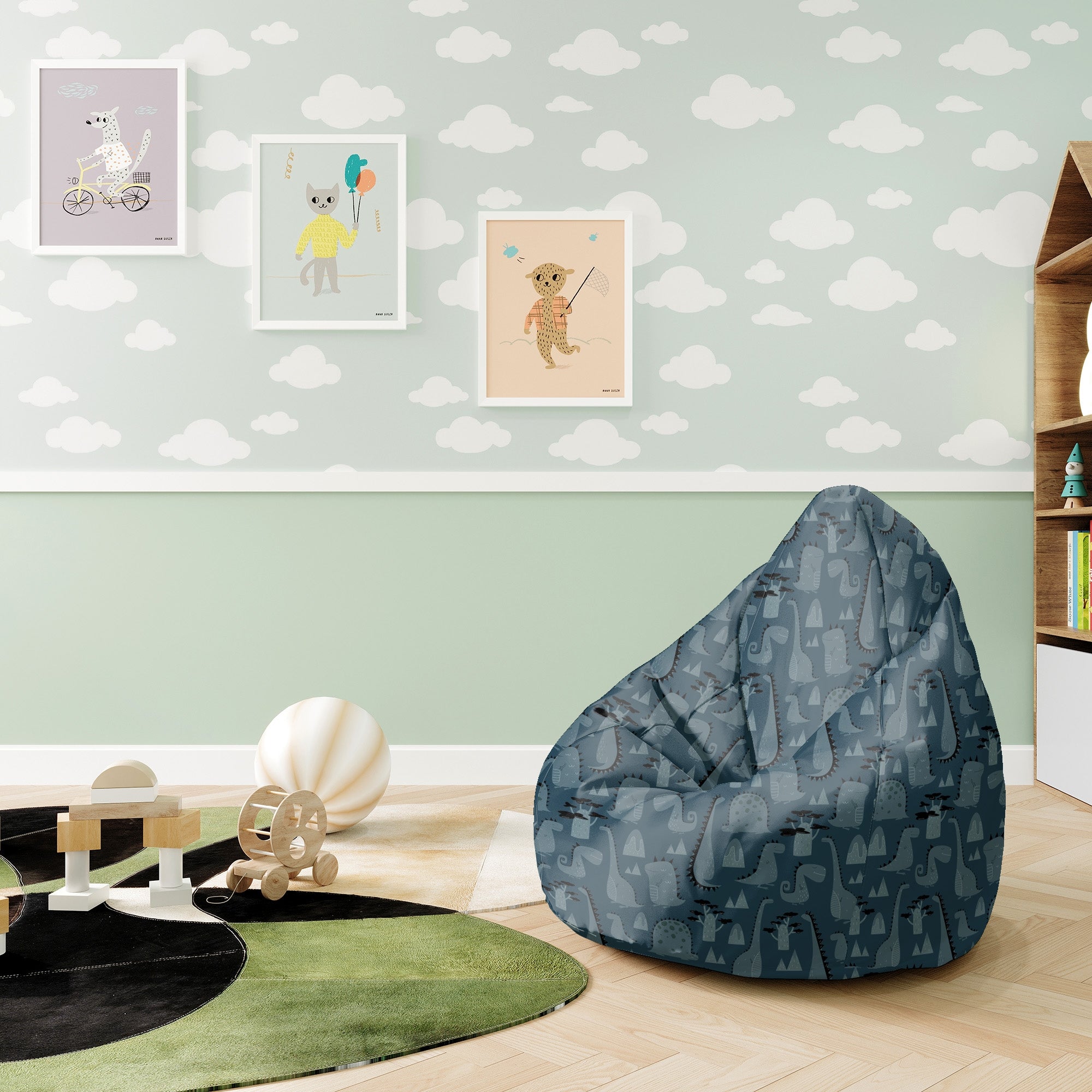 Puf Pearshape Dark Cartoon Style Dinosaur-S-Oxford
