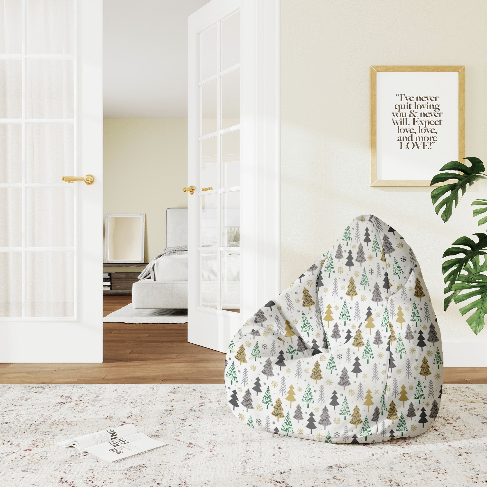 Pearshape Pouf Gold and Green Christmas Trees-M-Velvet