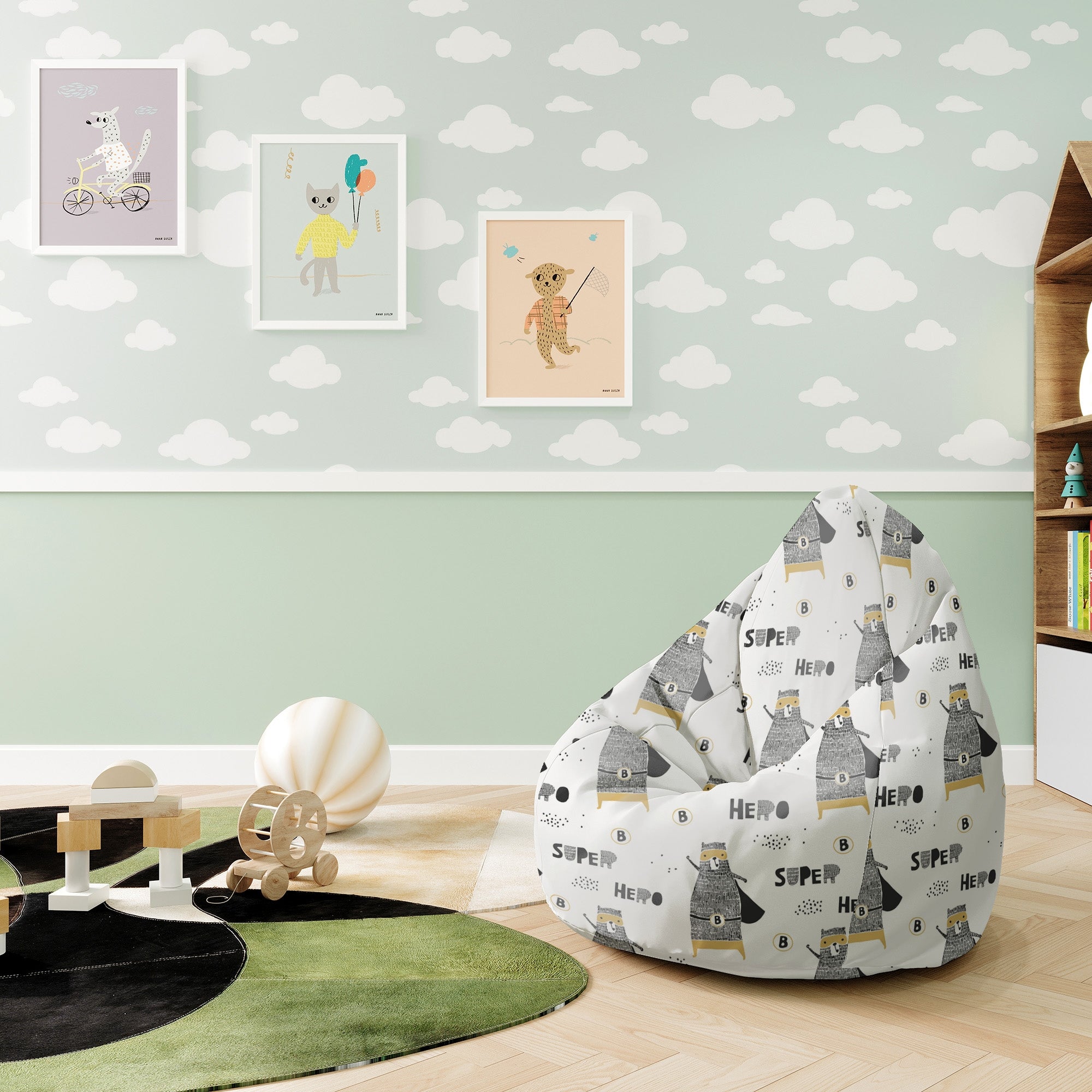 Sedací vak Pearshape Medveď Superhrdina-S-Velvet