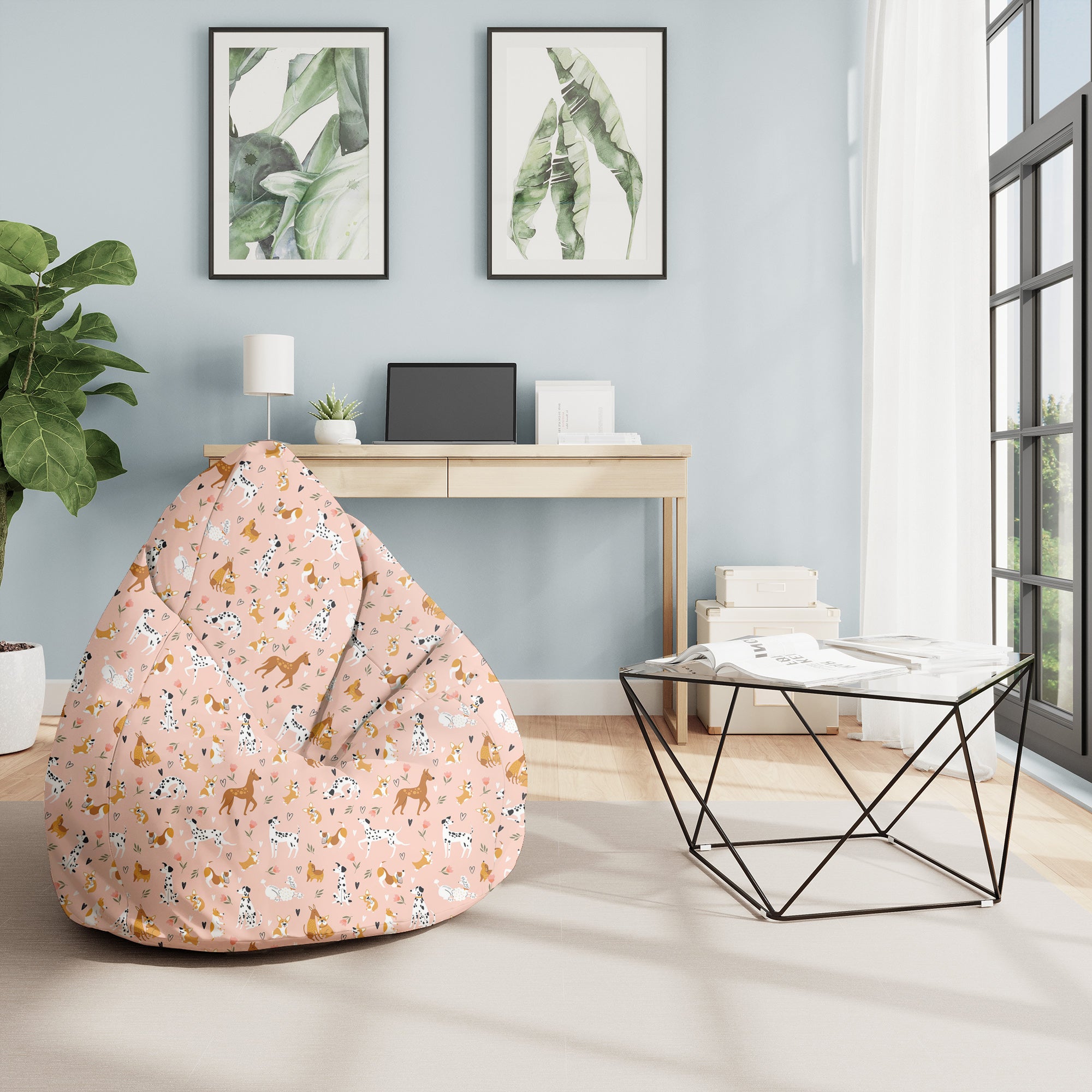 Puf Pearshape Růžový Kreslené Psy-M-Zamat
