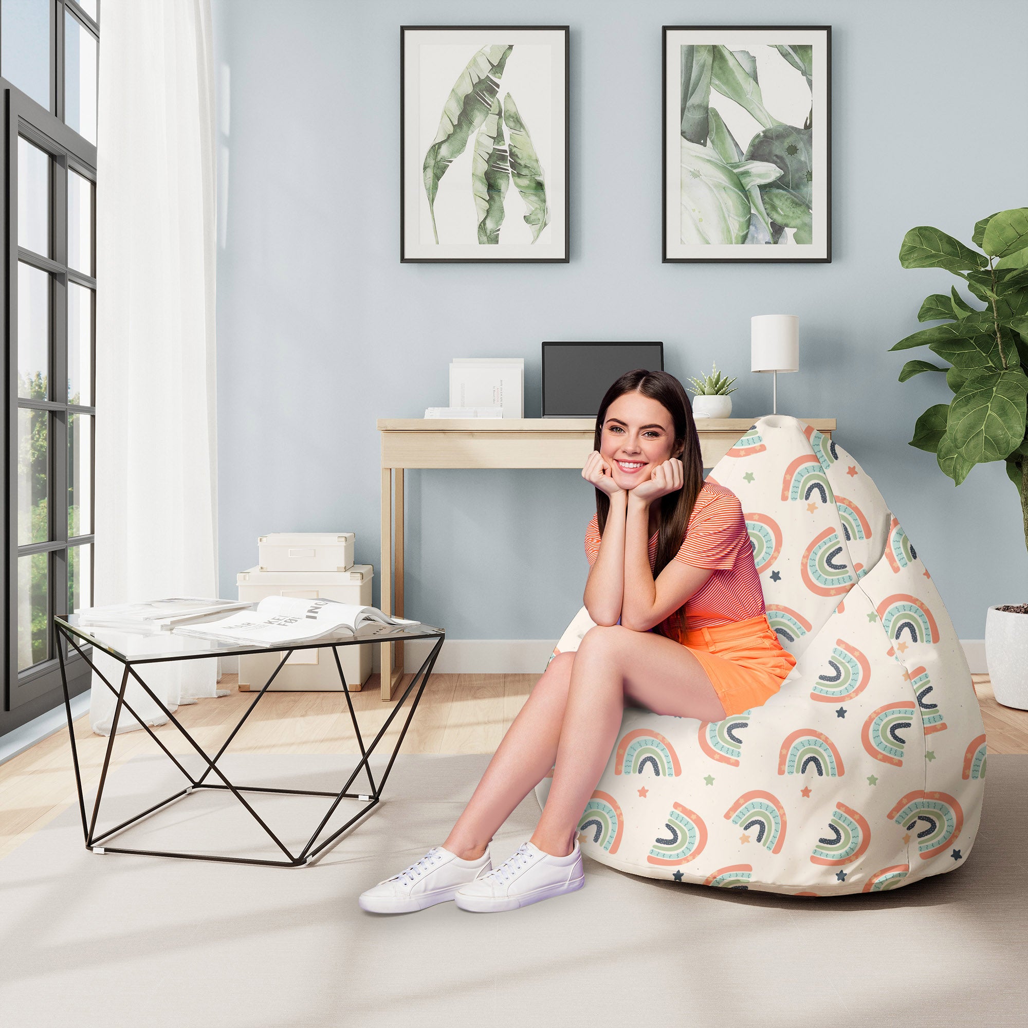 Puf Birnenform Boho Rainbow mit Sternen-M-Samt