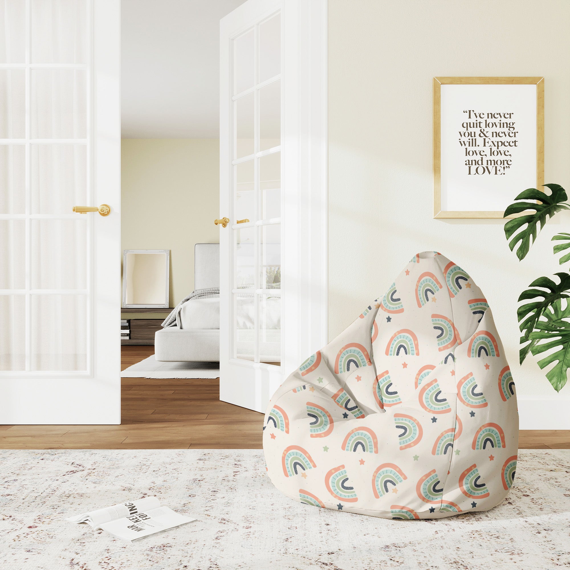 Puf Birnenform Boho Rainbow mit Sternen-M-Samt