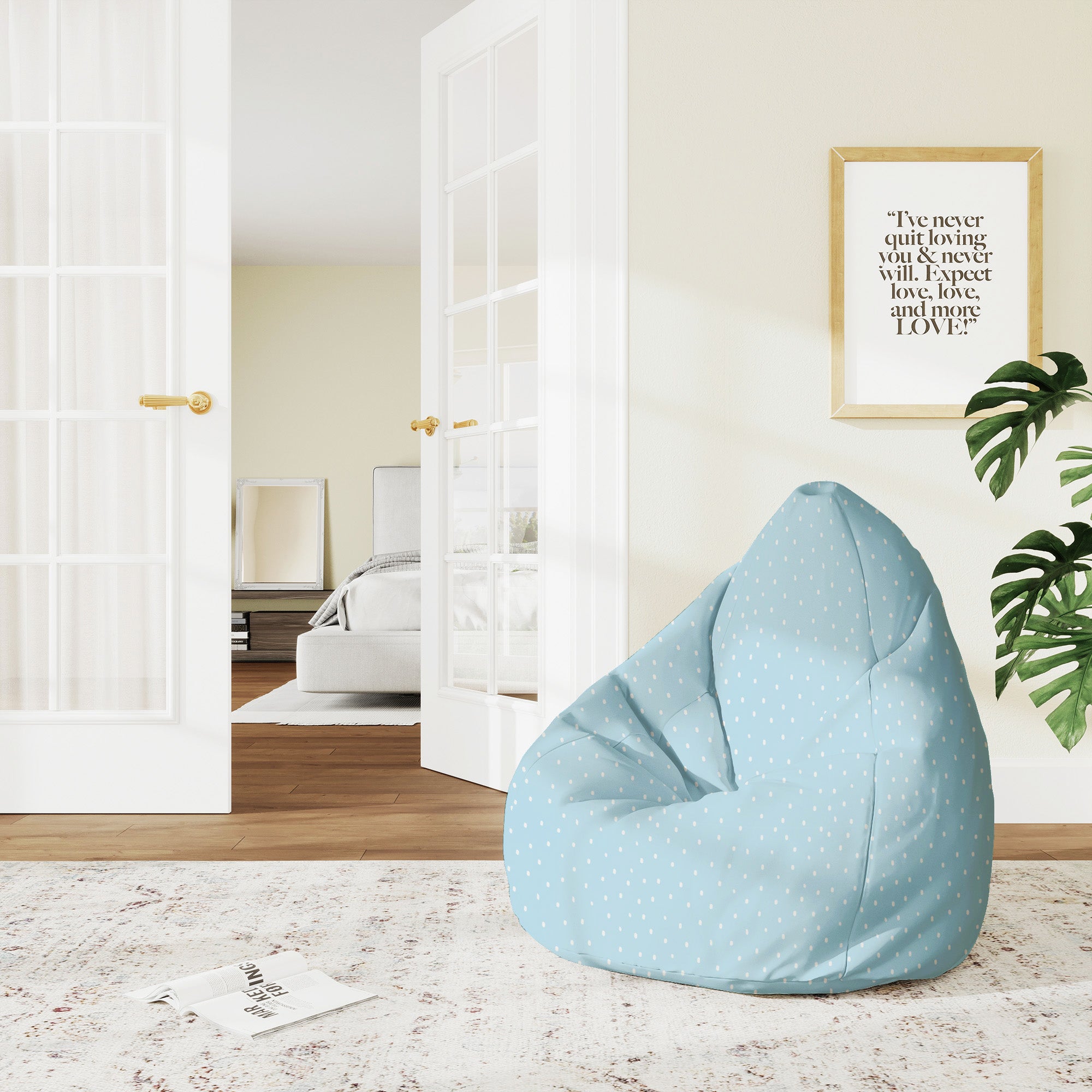 Pearshape Puff White Dot on Blue-M-Velvet