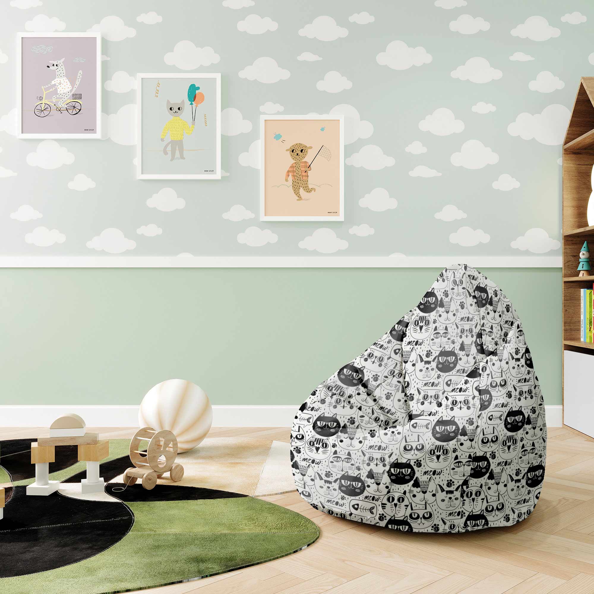 Puf Pearshape Black and White Cats-S-Oxford