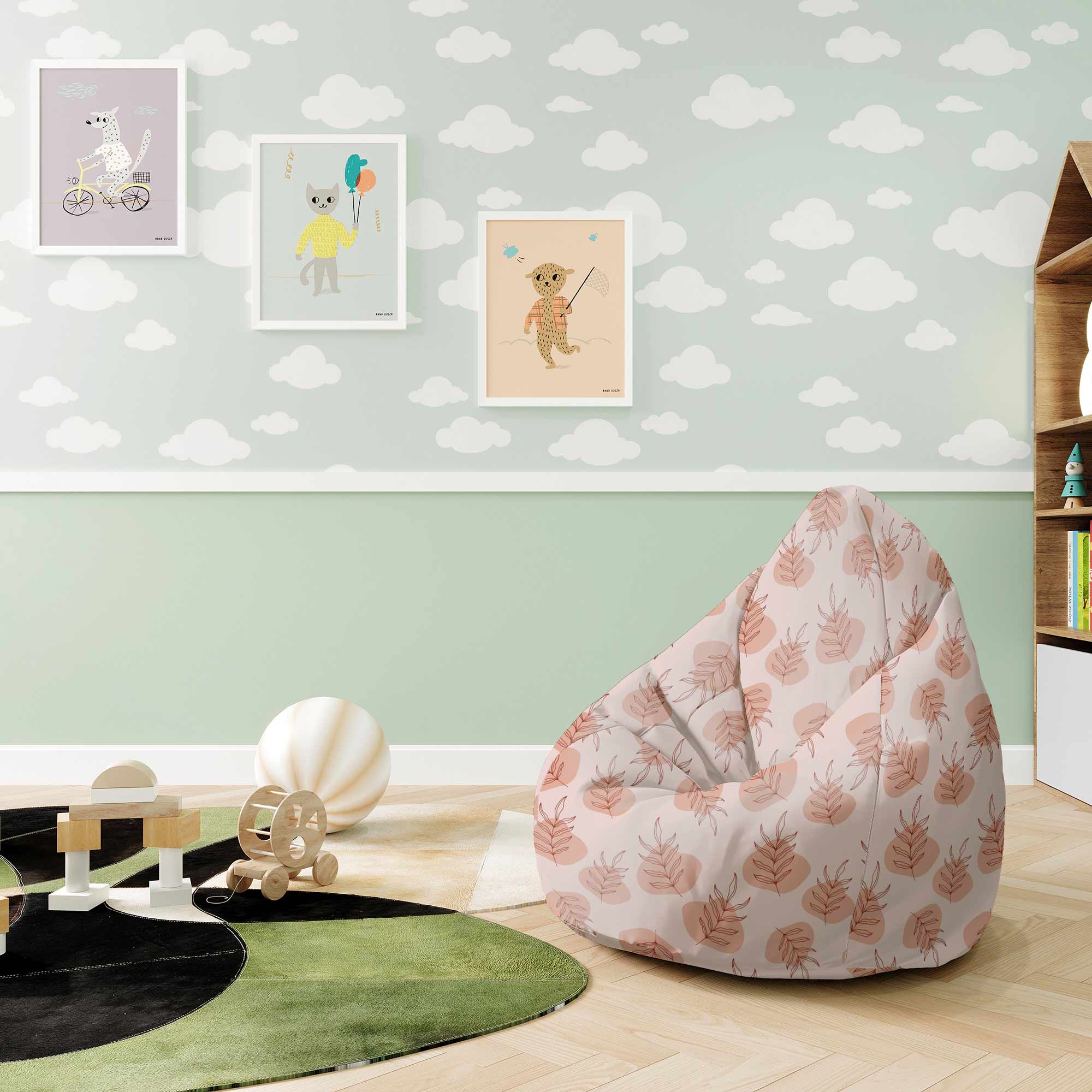 Puf Pearshape Botanical Flowers and Leaves