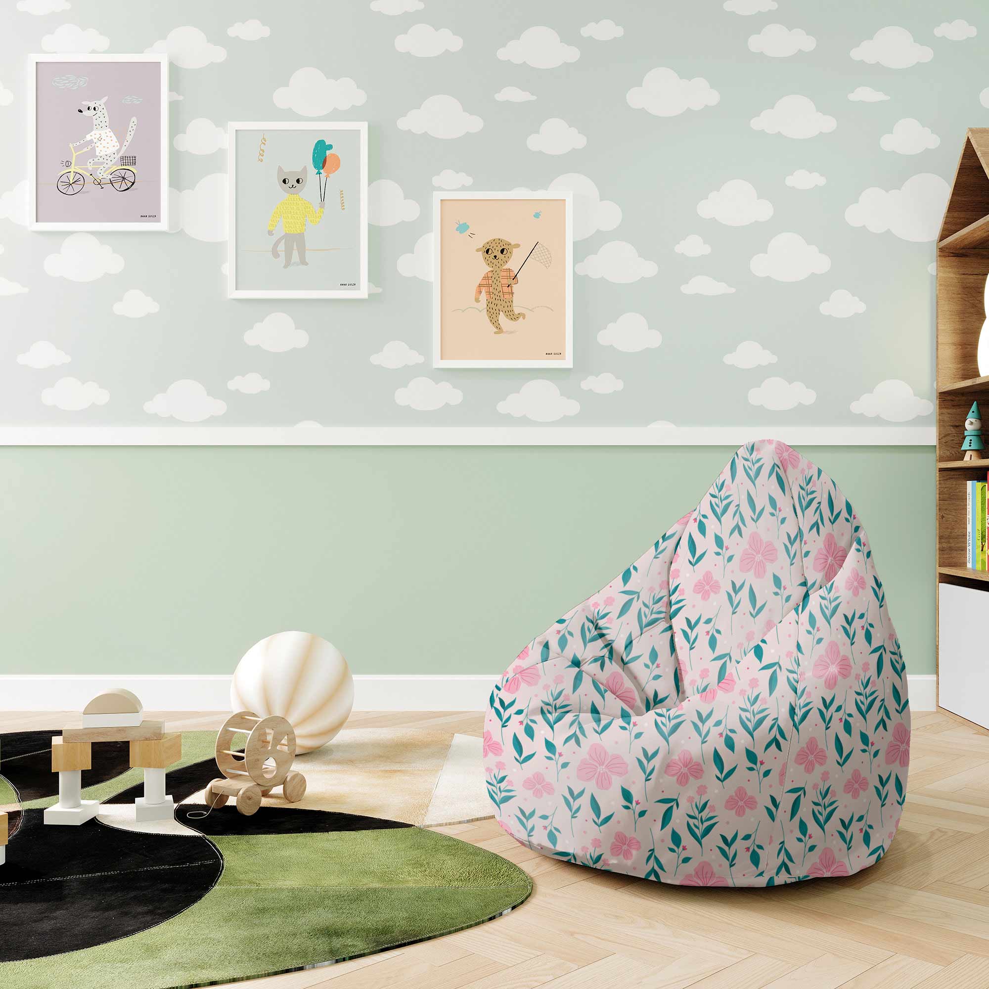 Puf Pearshape Delicate Pink Flowers-S-Oxford