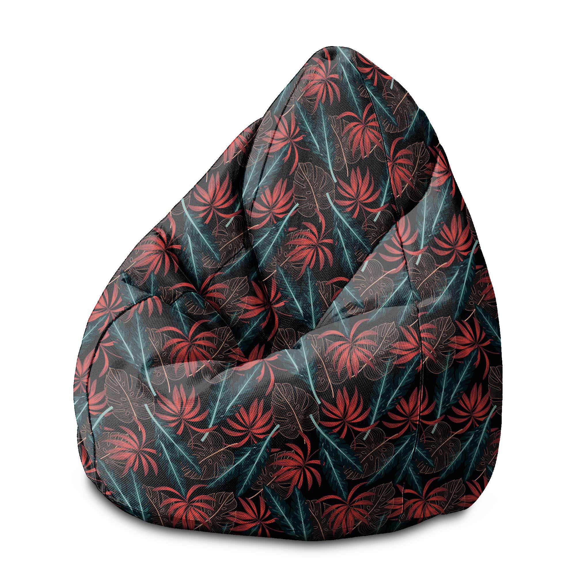 Puf Pearshape Exotické listy na tmavom-M-Zamat