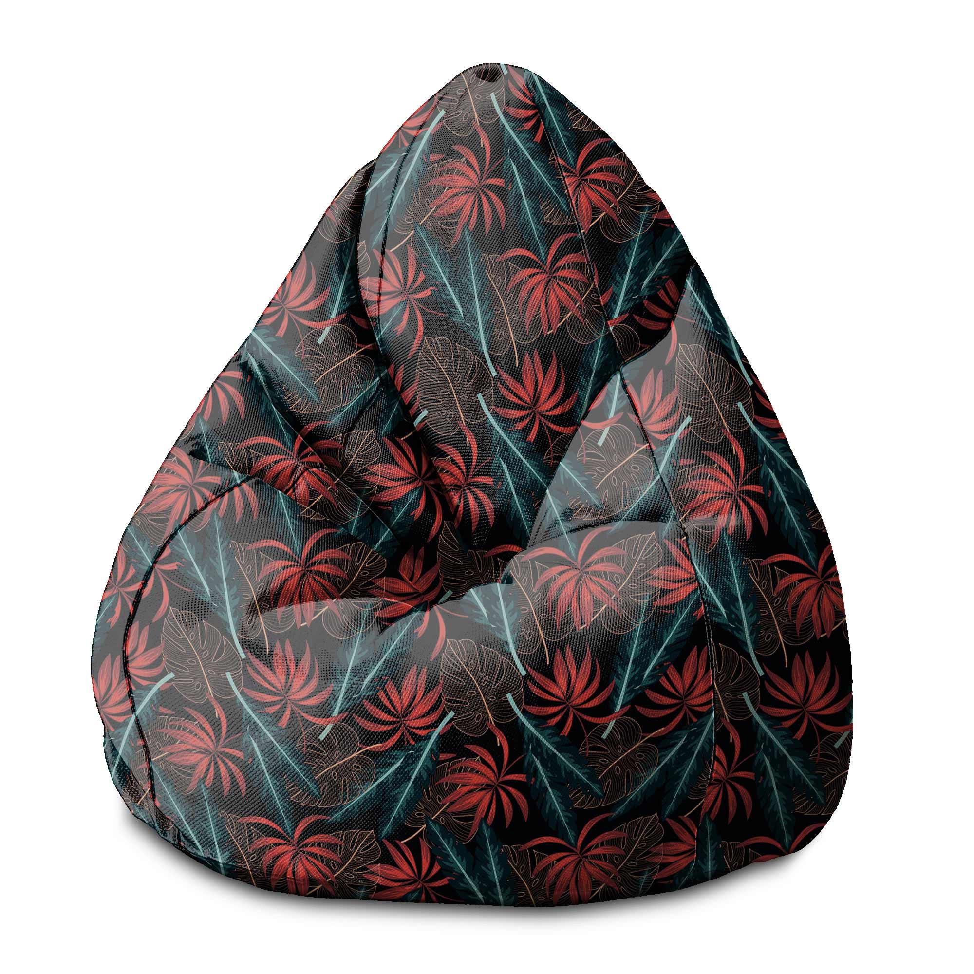 Puf Pearshape Exotické listy na tmavom-S-Oxford