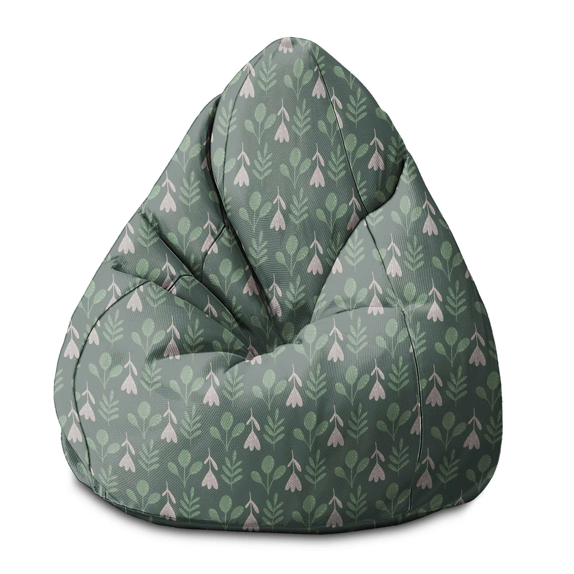 Puf Pearshape Folk Flowers na zelené