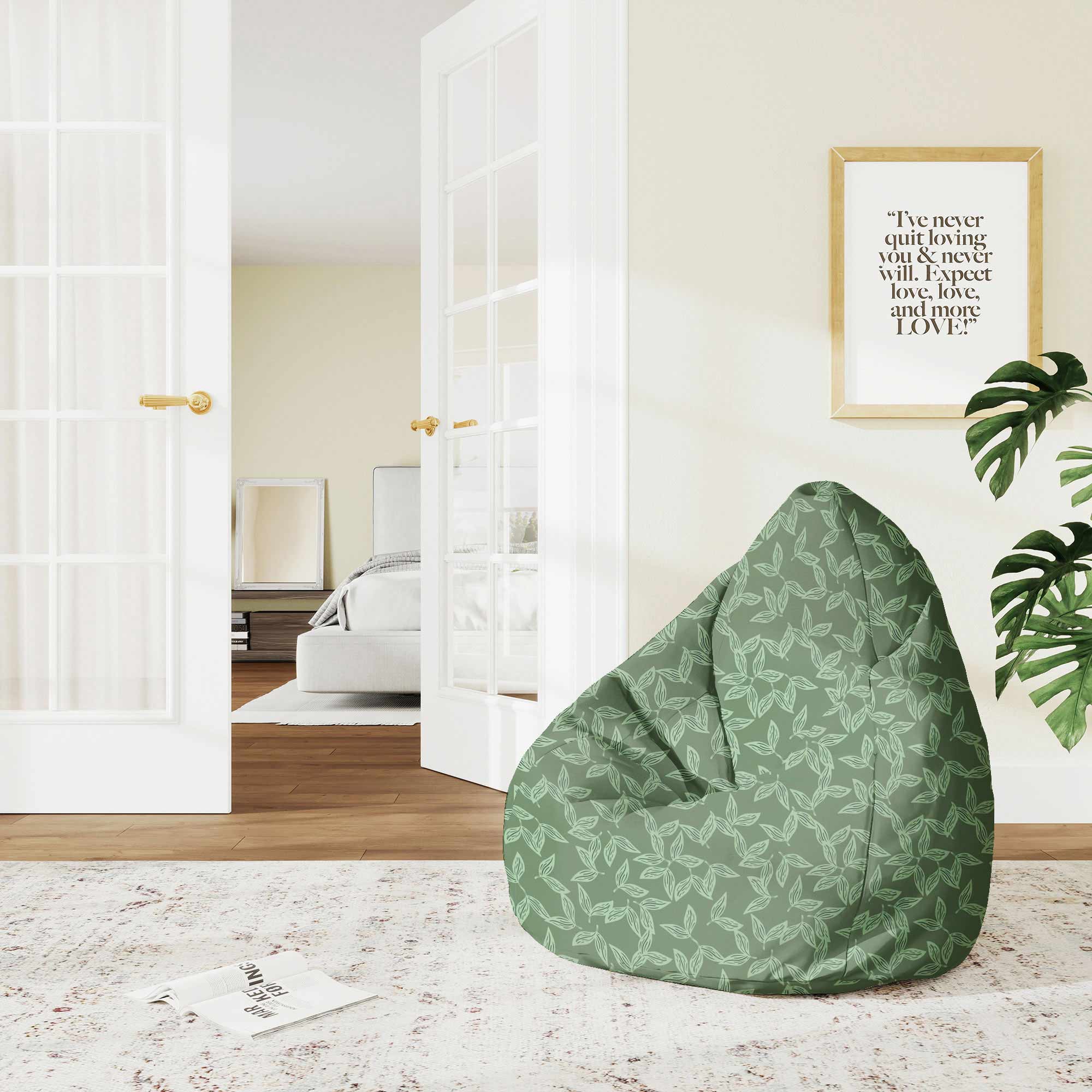Puf Pearshape s motivem bylinkových listů - M - samet