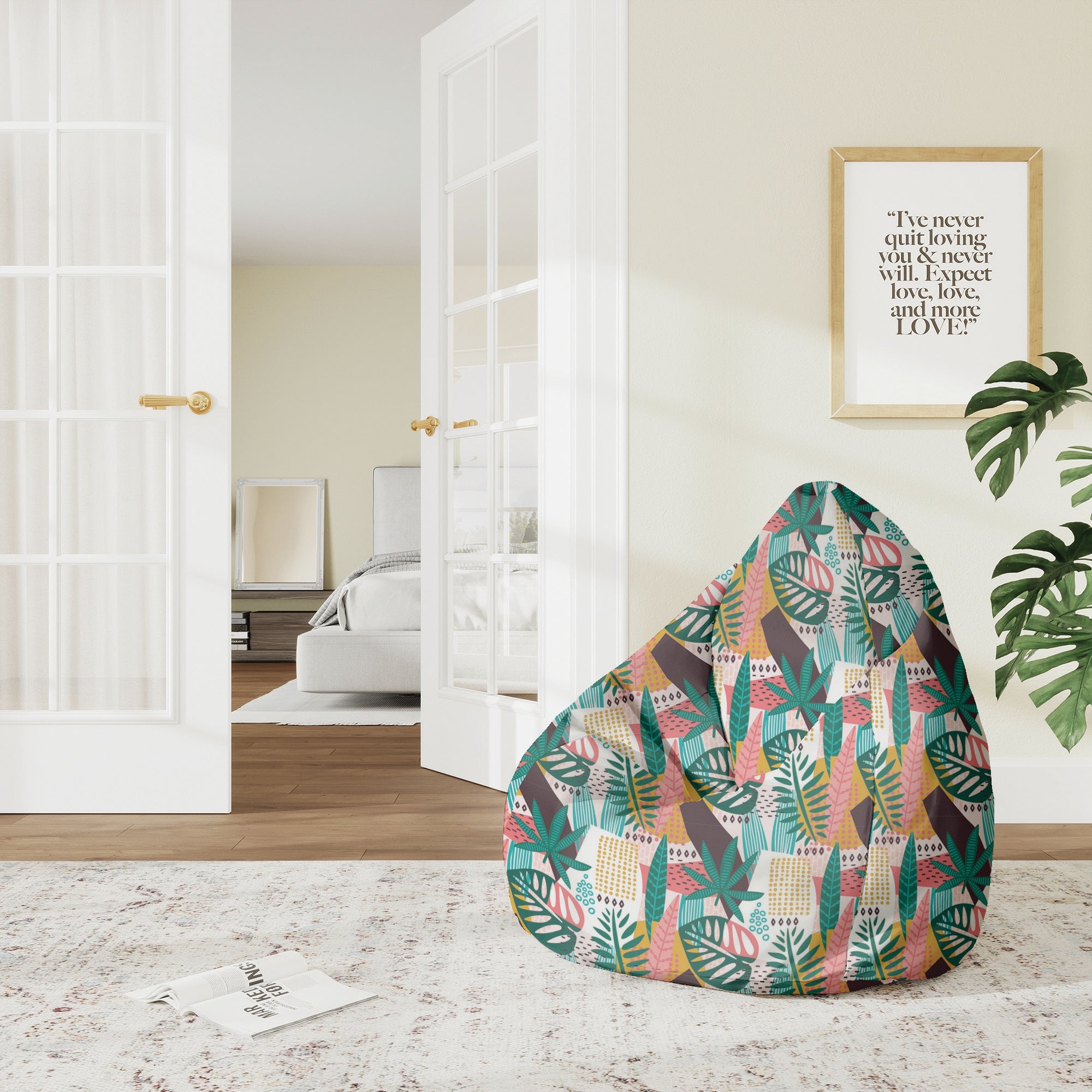 Pearshape Pouf Abstract Monstera-M-Oxford