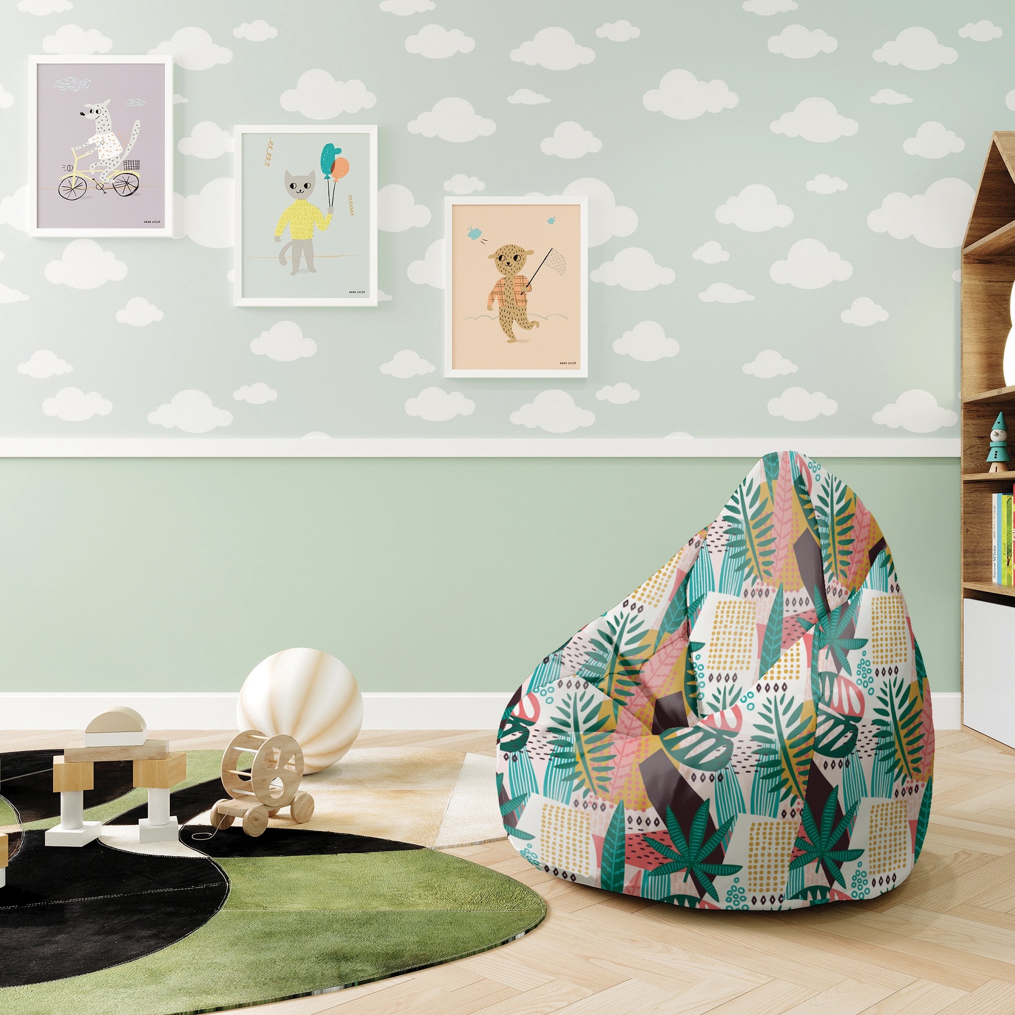 Pearshape Pouf Abstract Monstera-S-Oxford