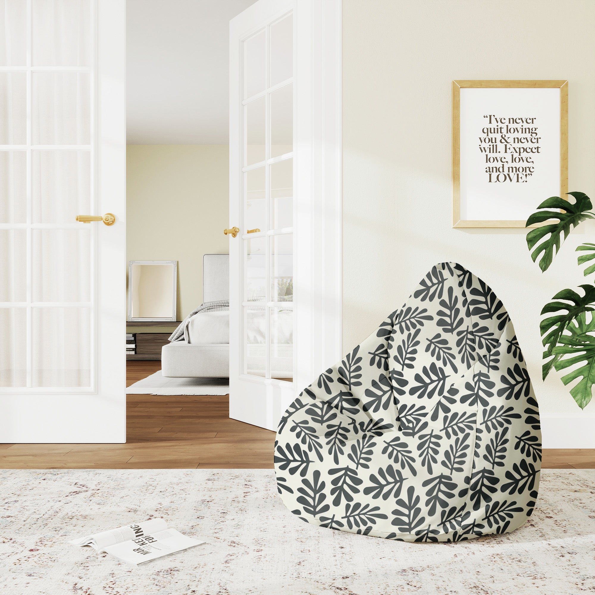 Puf Pearshape Artistic Abstract Leaves-M-Velvet