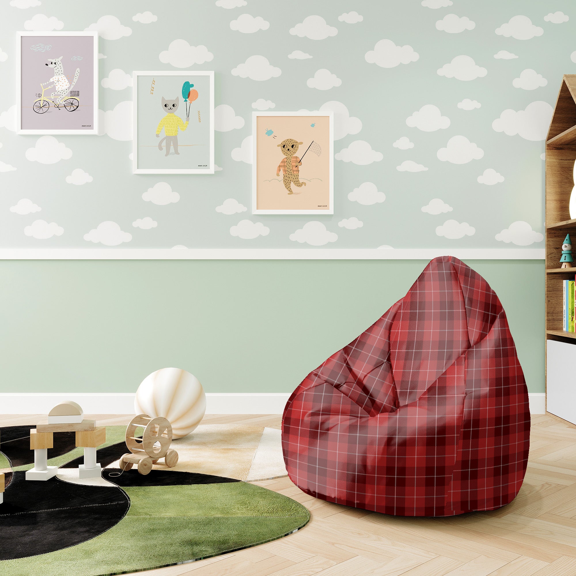 Pearshape Christmas Red Checker Pouf-S-Oxford
