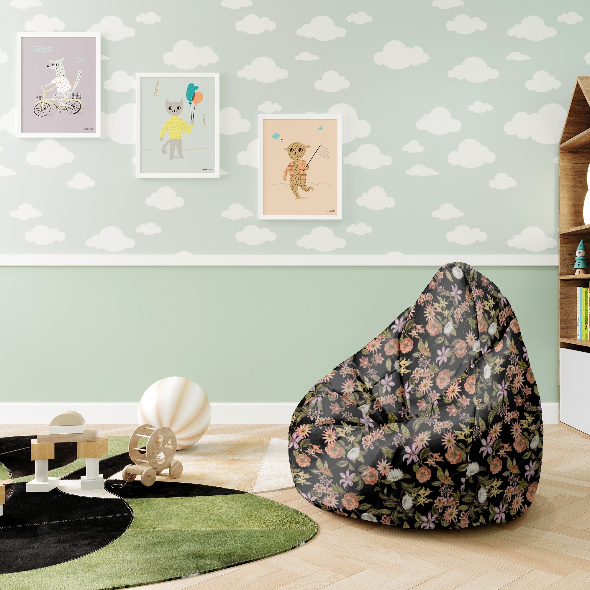 Pearshape Dark Jungle Pattern Pouf