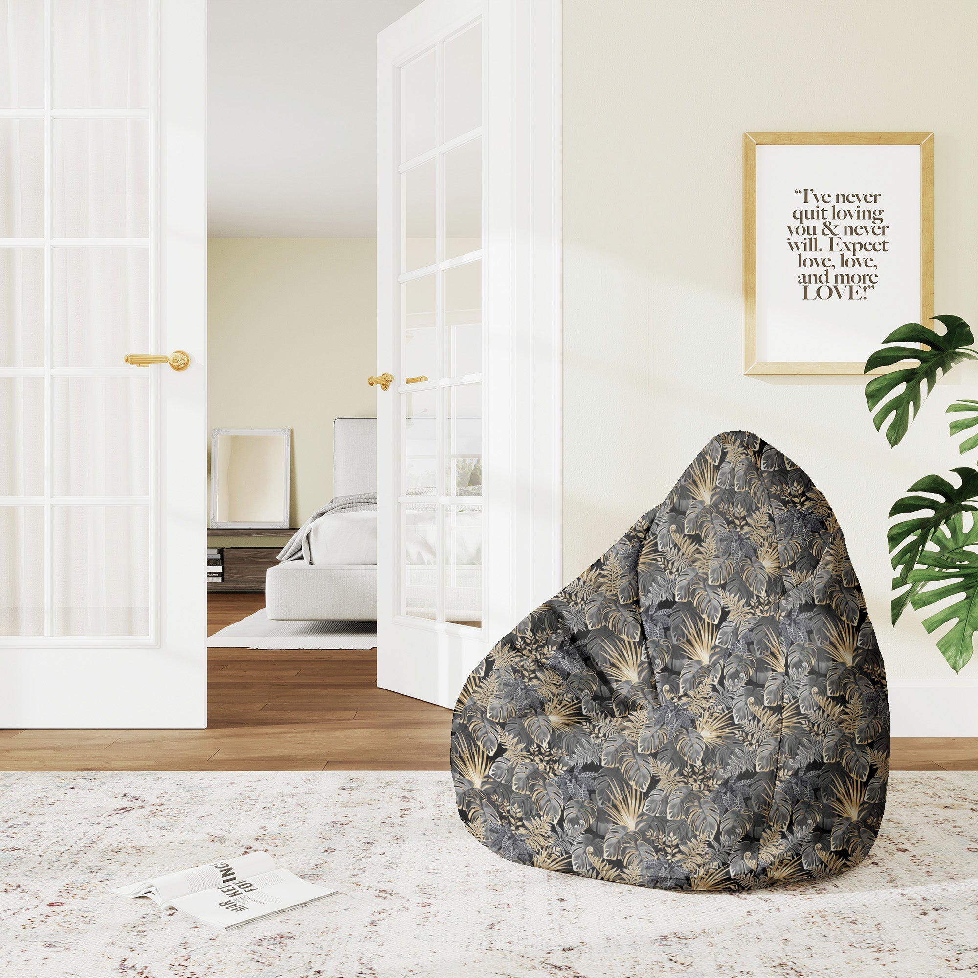Sedací vak Pearshape Dark Tropical Plants-M-Velvet