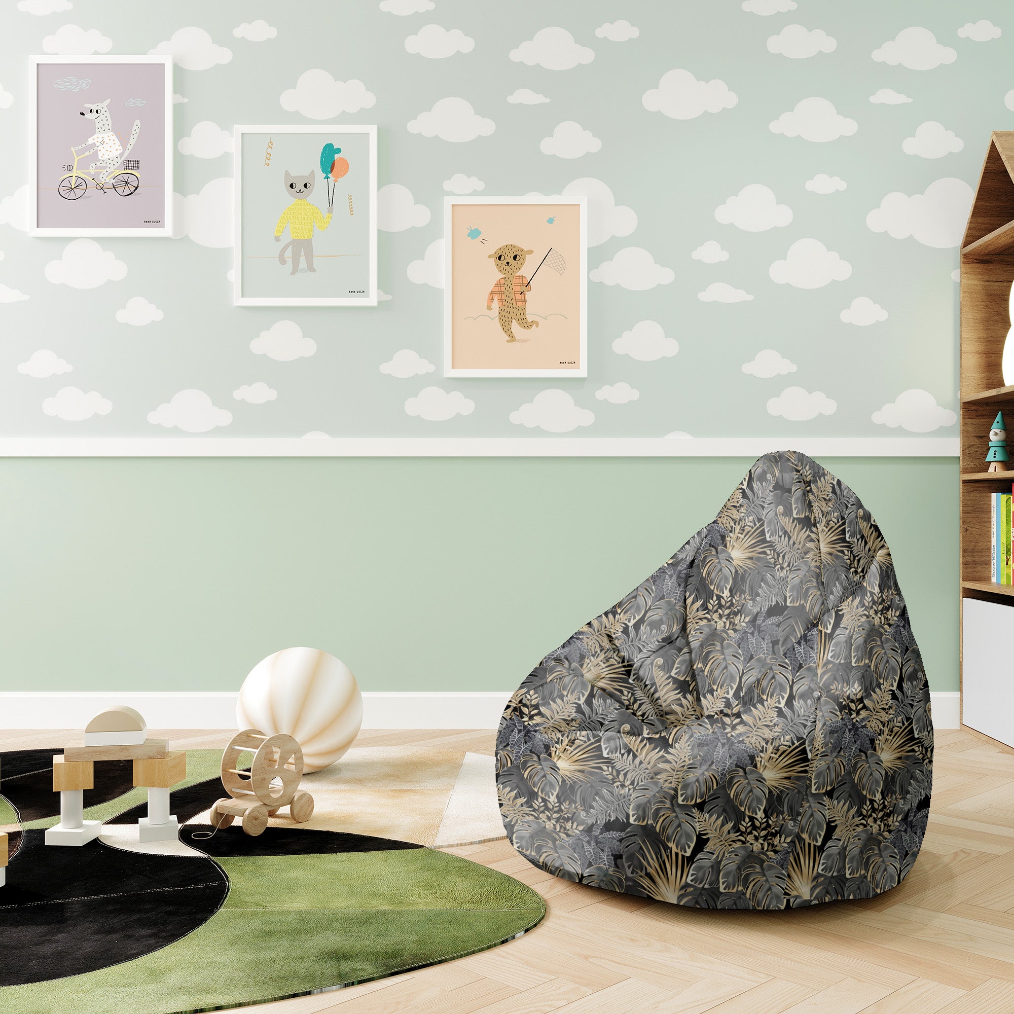 Puf Pearshape Dark Tropical Plants-S-Oxford