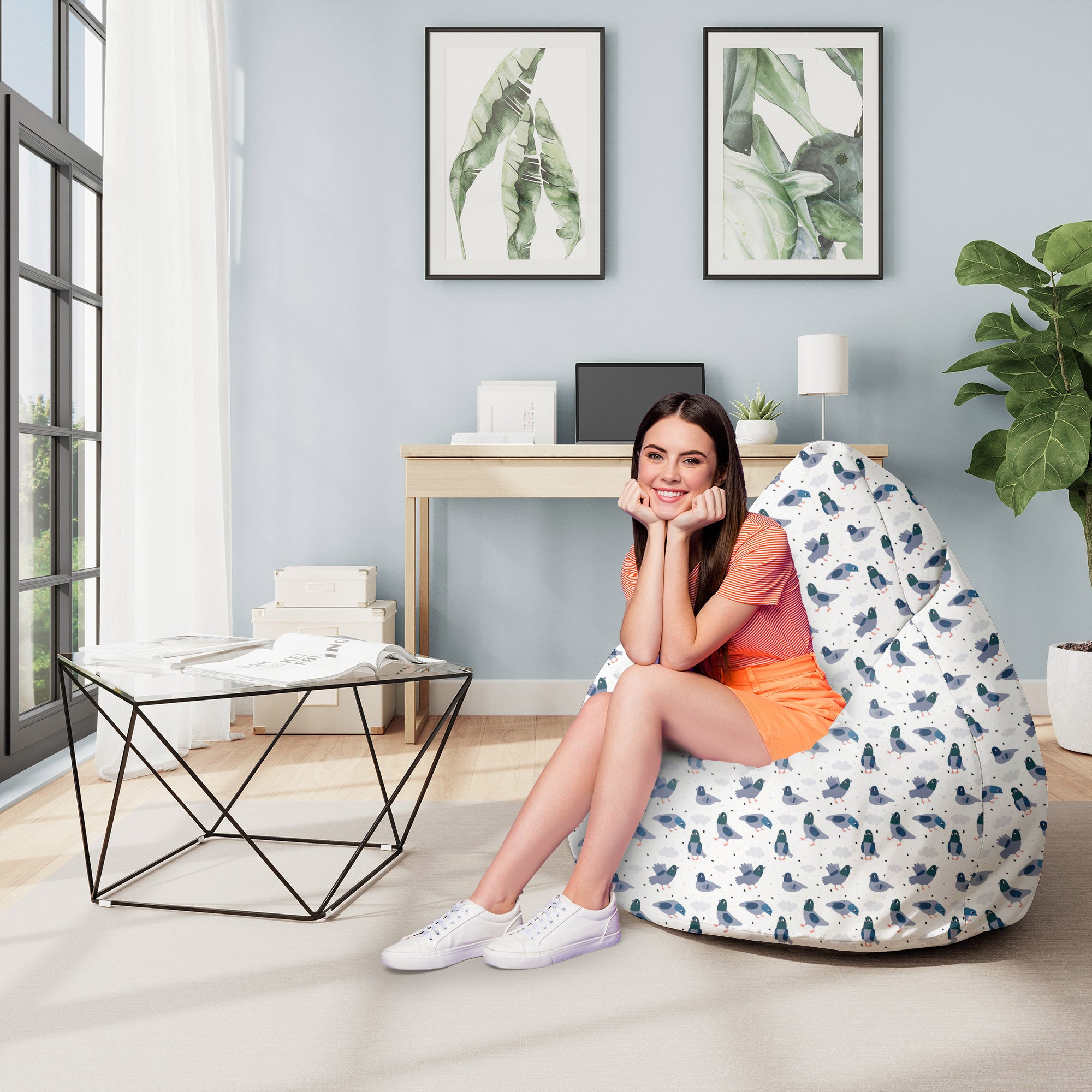 Pearshape Pouf Doves-M-Oxford