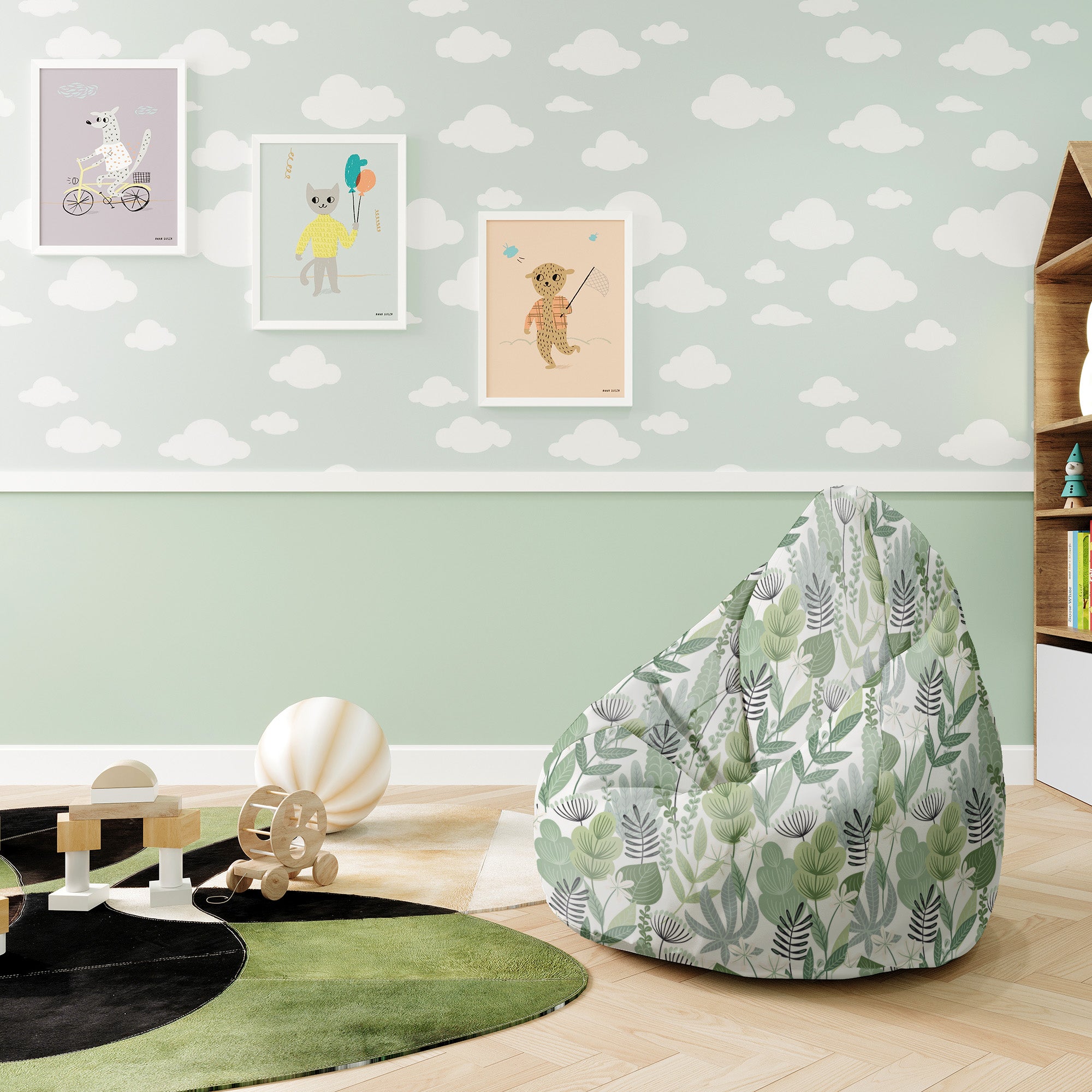 Pearshape Pouf Flowers and Grass-S-Velvet