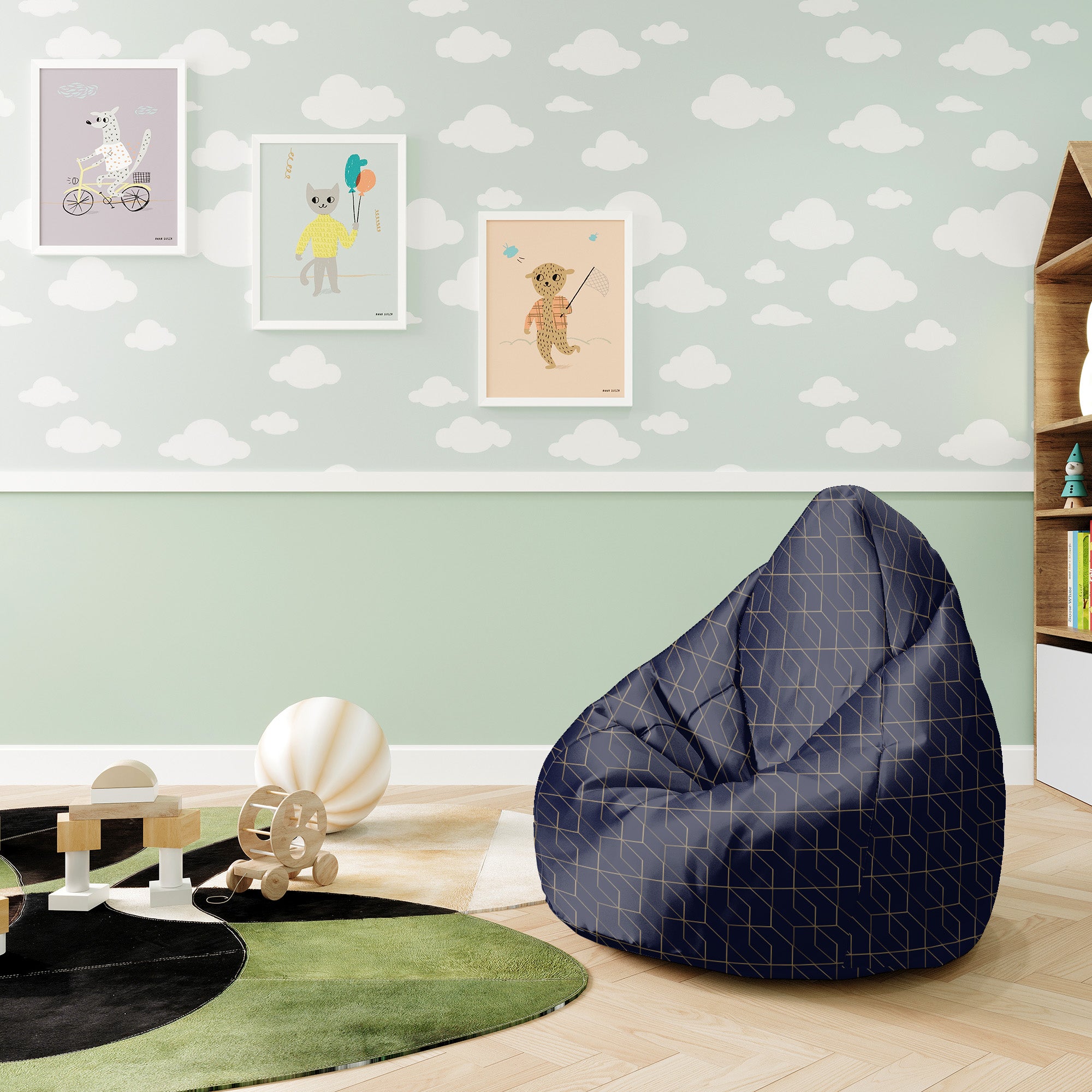 Pearshape Pouf Gold Luxury Pattern-S-Oxford