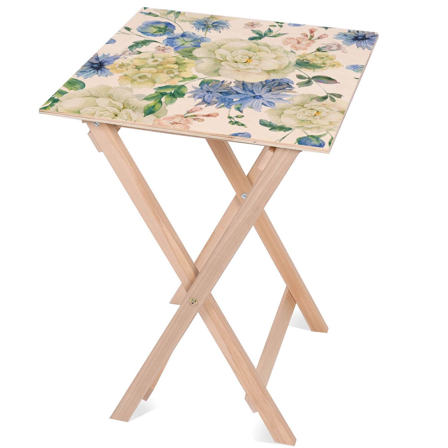 Stolik drewniany Blue Wild Flowers-50x50 CM