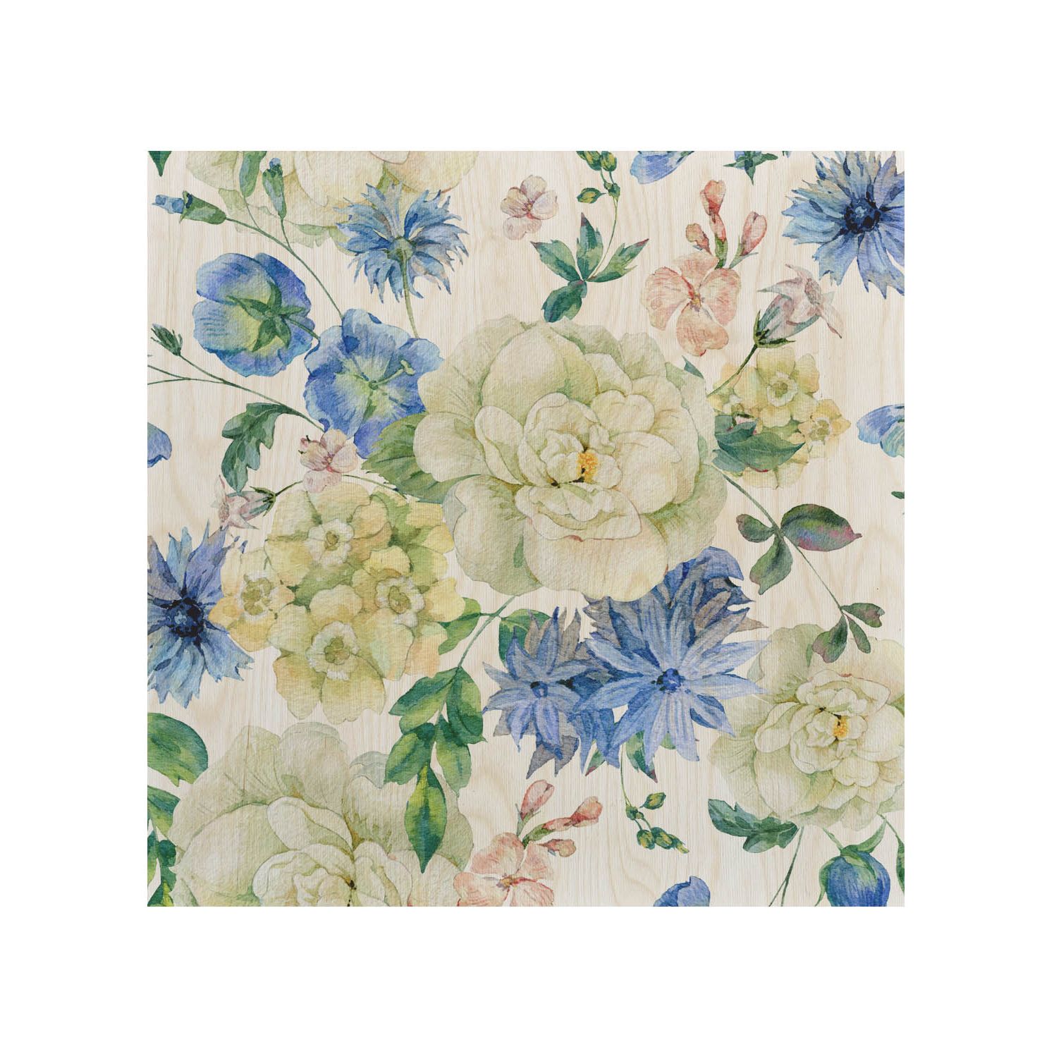 Stolik drewniany Blue Wild Flowers-50x50 CM
