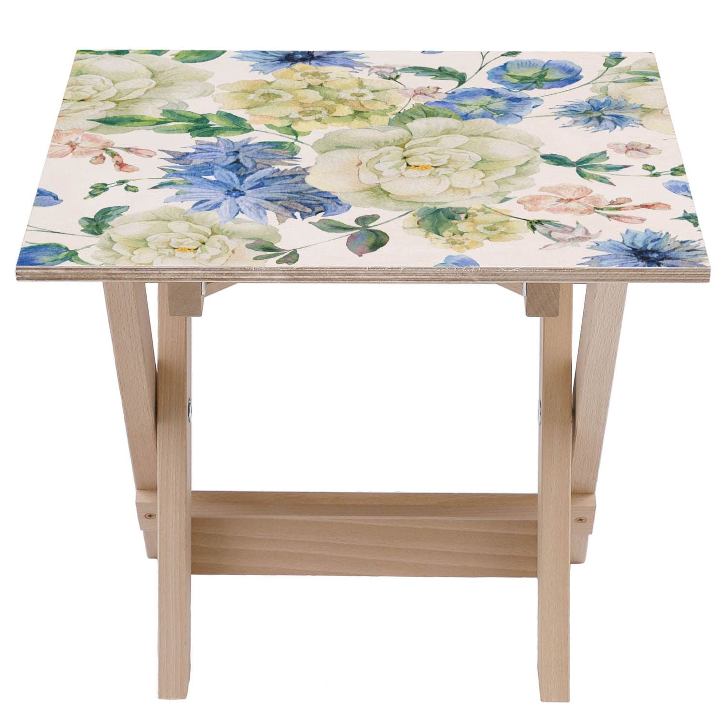 Stolik drewniany Blue Wild Flowers-50x50 CM