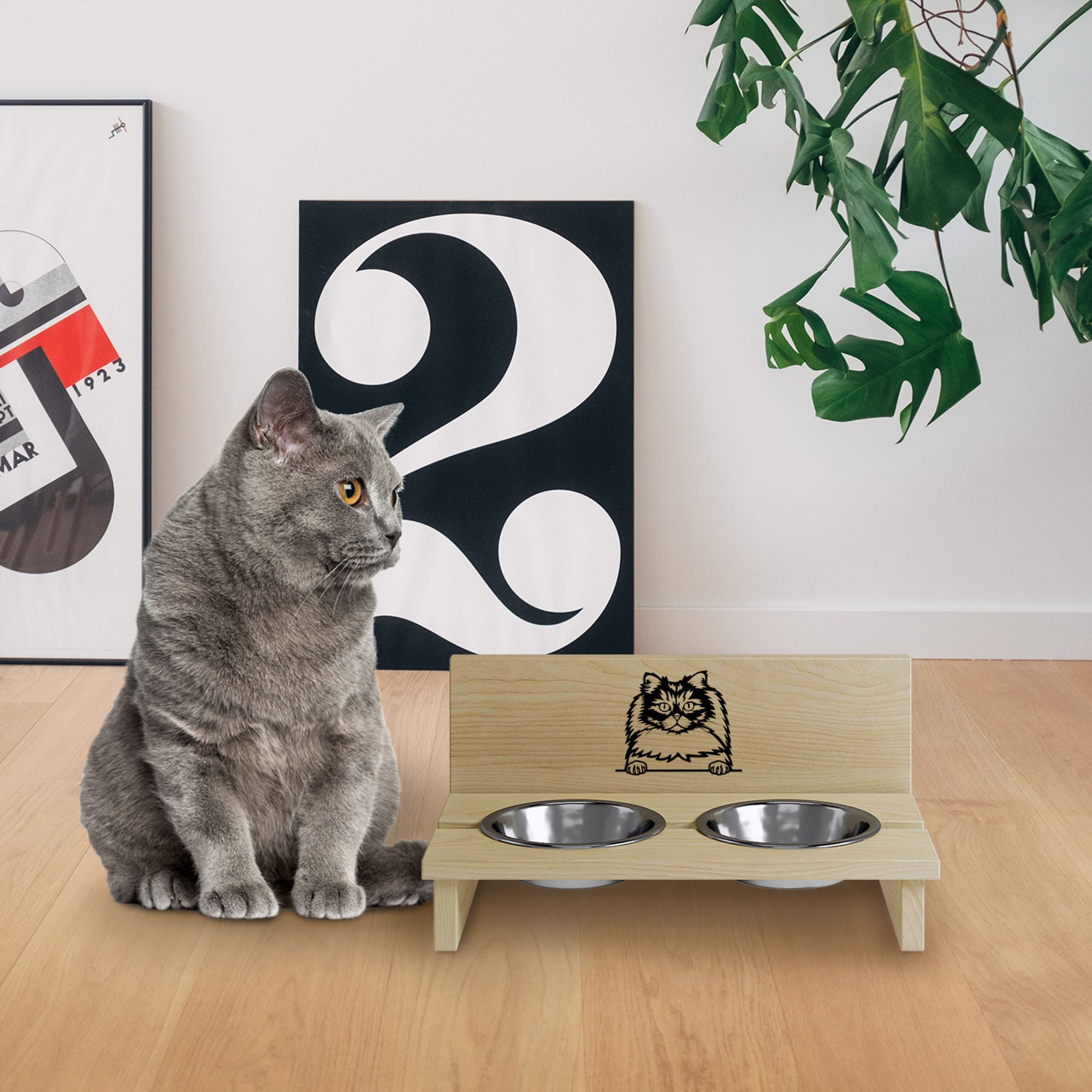 Cat Bowl Stand British Long Hair-L