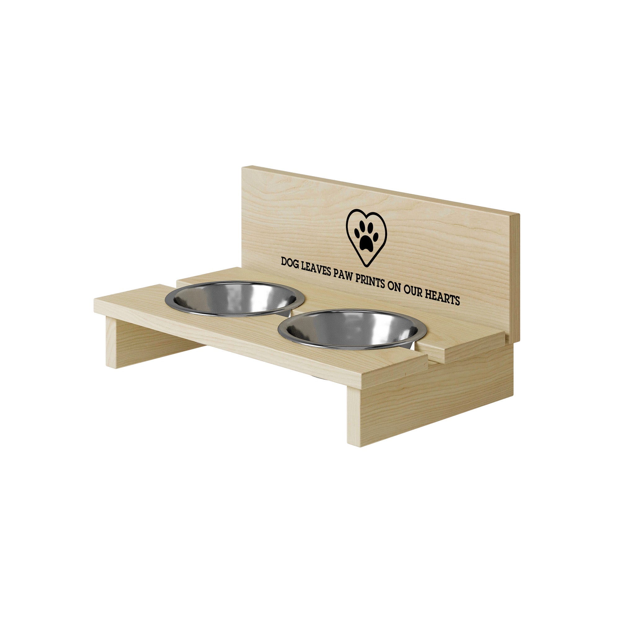 Dog Bowl Stand Dog Leaves Paw Prints on our Hearts-L