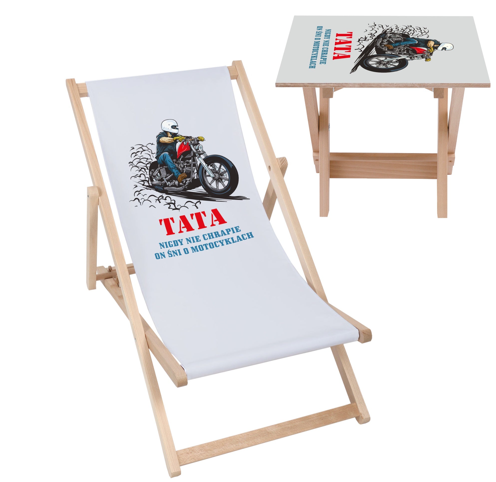 Zestaw Leżak i stolik Tata śni o motocyklach
