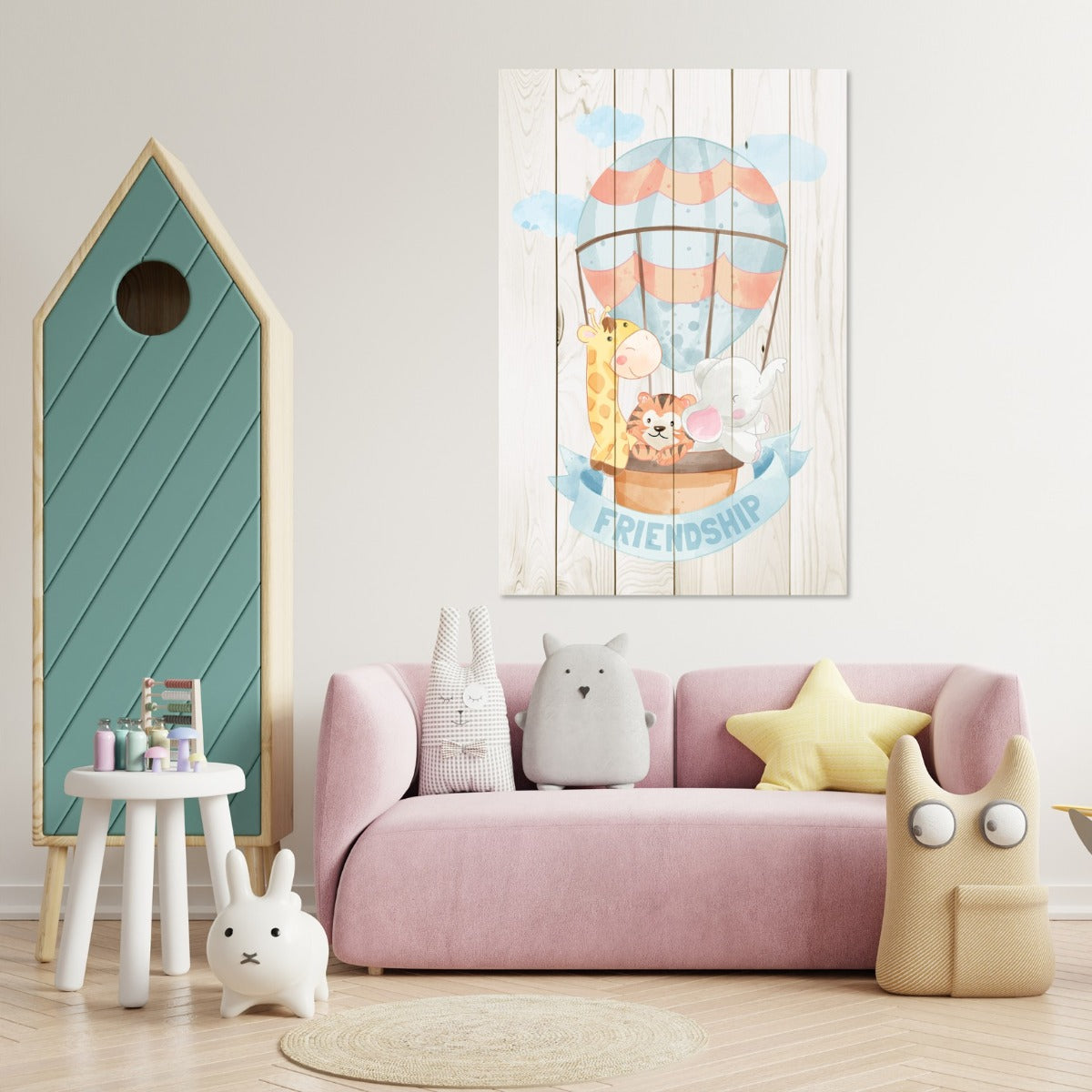 Wood Picture Animal Friends in Balloon-50x70 cm
