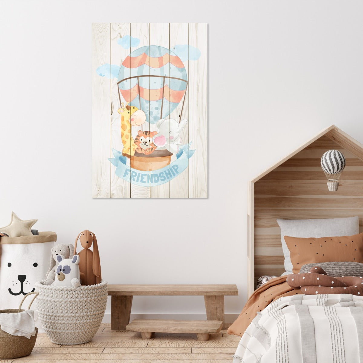 Wood Picture Animal Friends in Balloon-50x70 cm