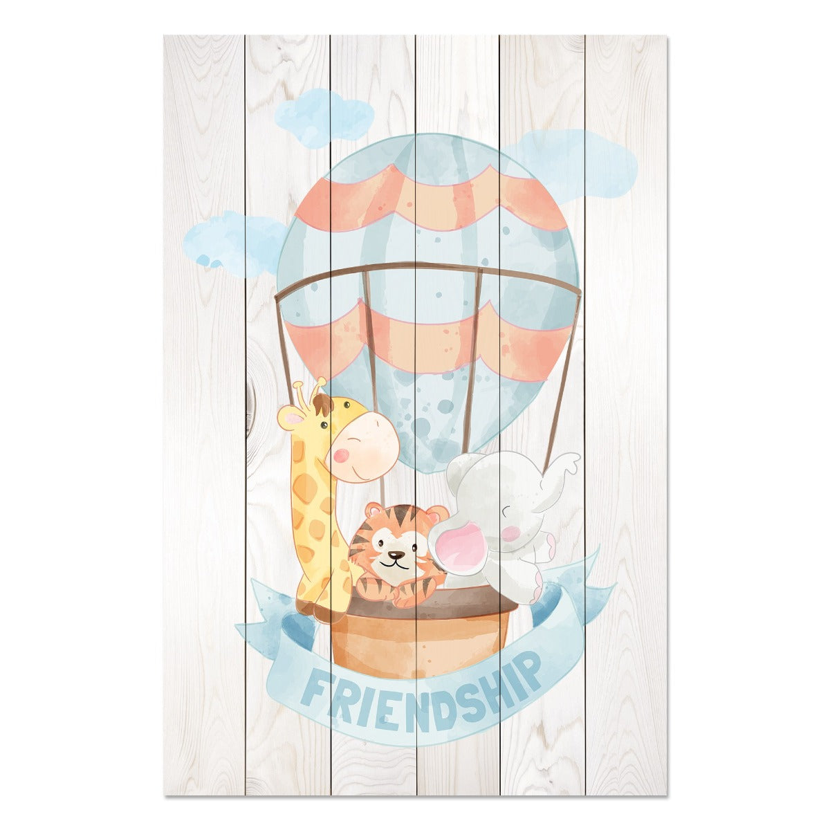 Wood Picture Animal Friends in Balloon-50x70 cm