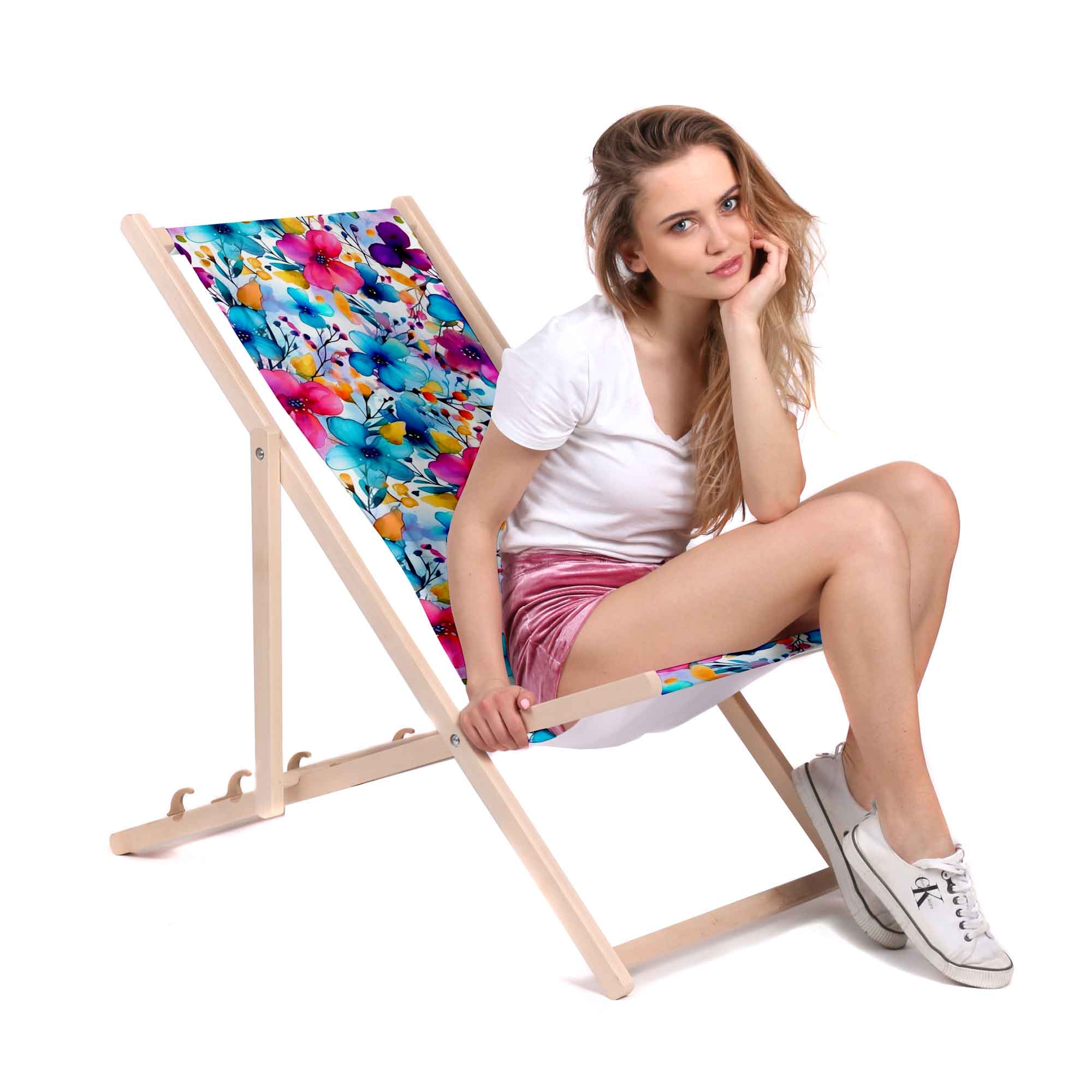 Wooden deck chair Big Flowers-S