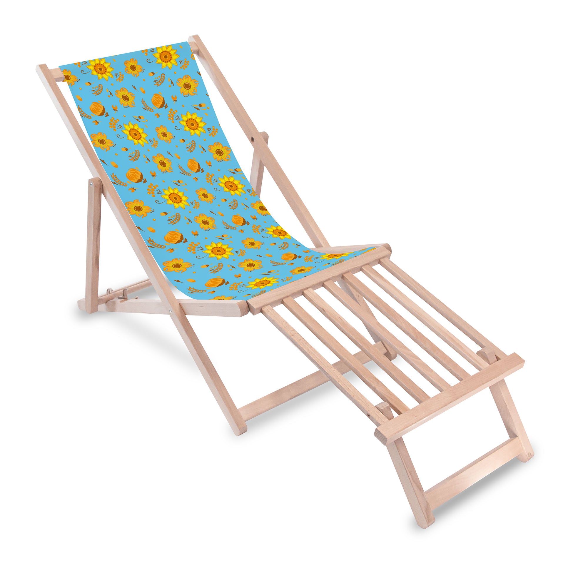 Wooden Deck Chair with Wooden Footrest Blue Paradise