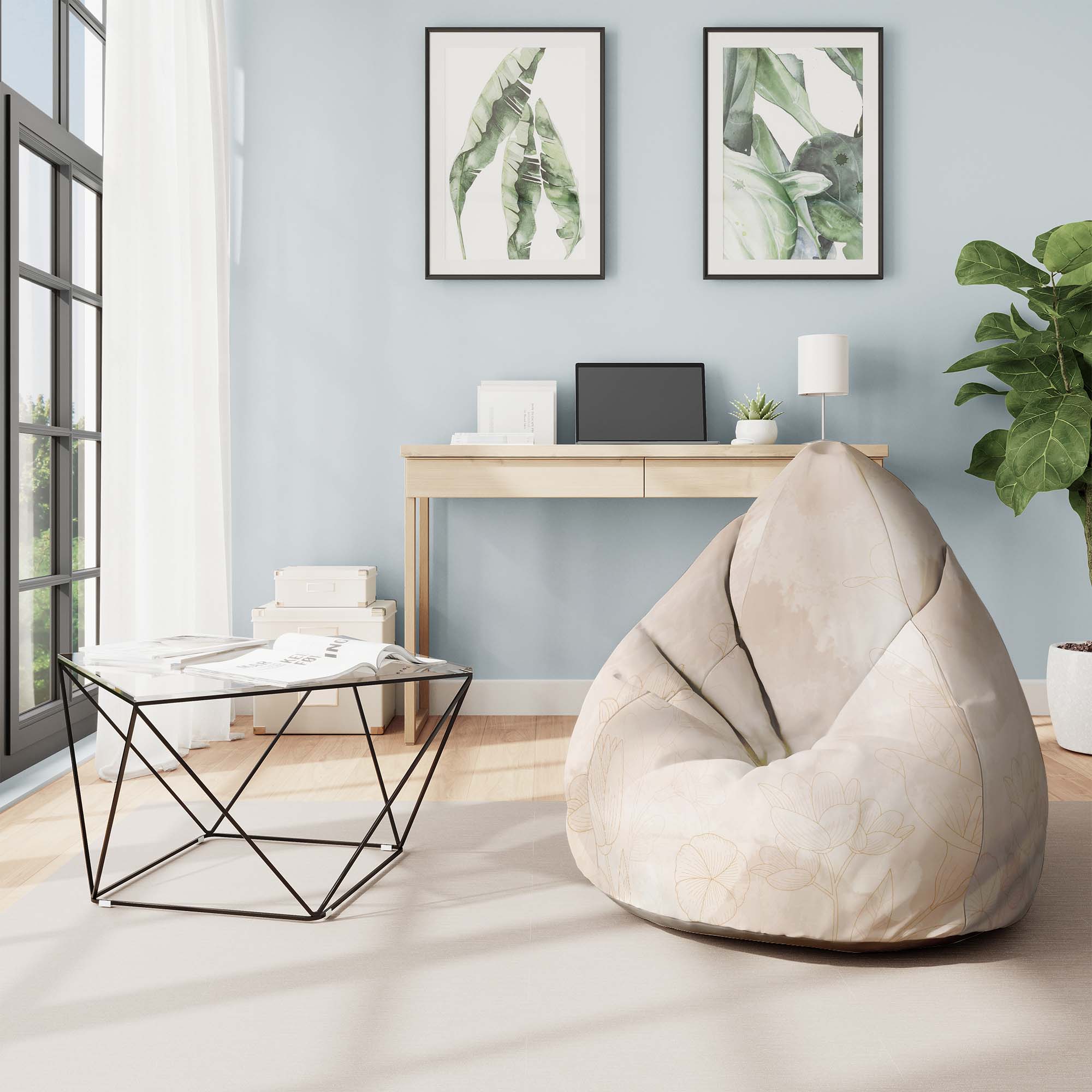 Puf Pearshape Beige Flowers