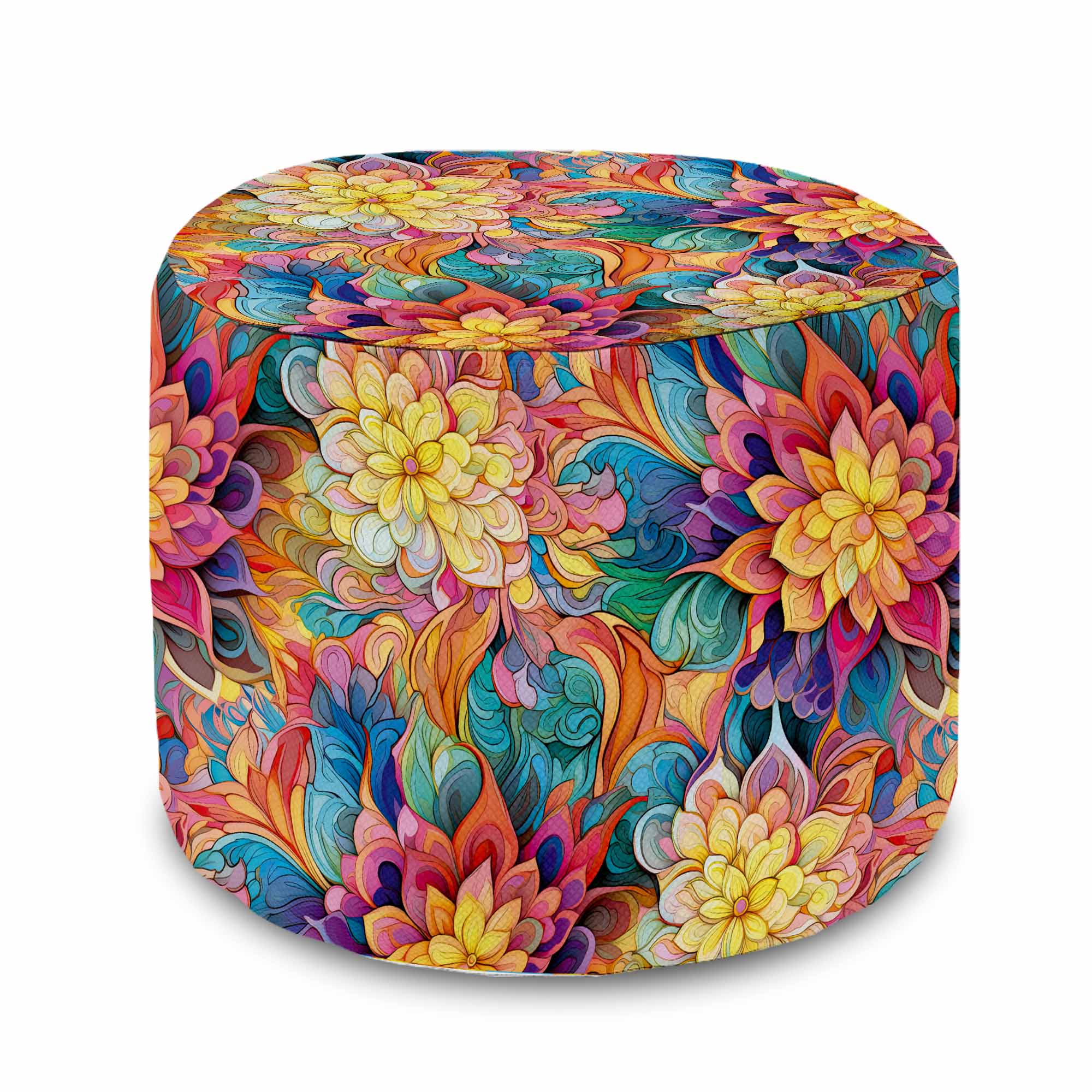 Kulatá taburetka podnožka Botanical Floral Geometric Pattern - samet