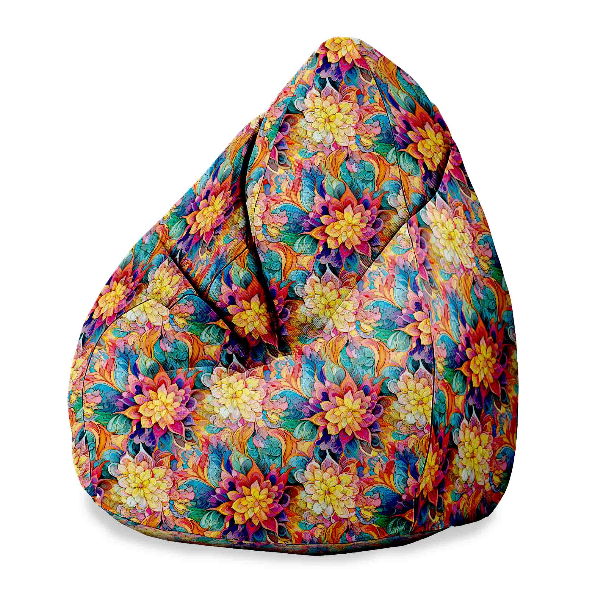 Puf Pearshape s botanickým květinovým geometrickým vzorem