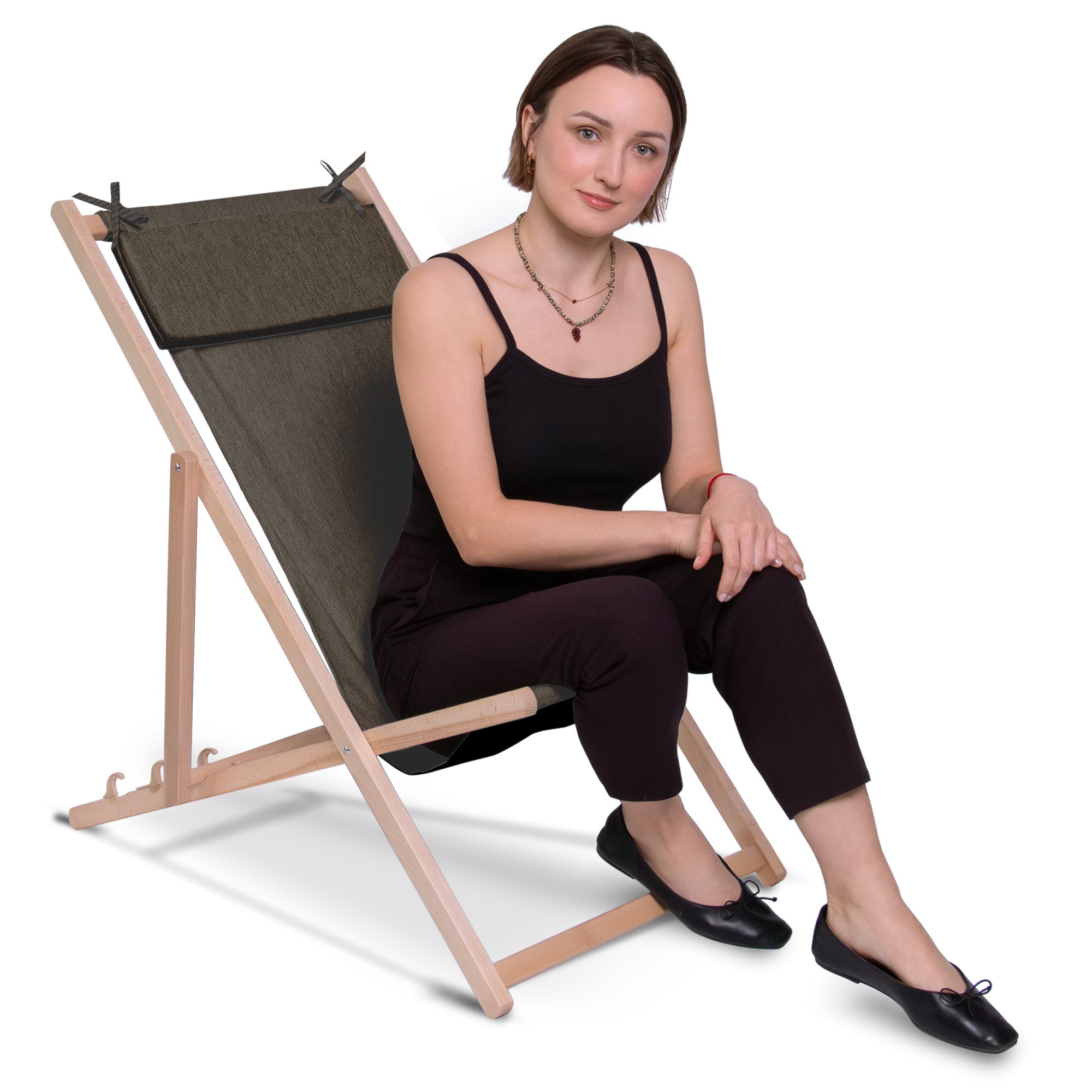 Holzliegestuhl mit Kissen Jeans-Imitat Chocolate Truffle-S