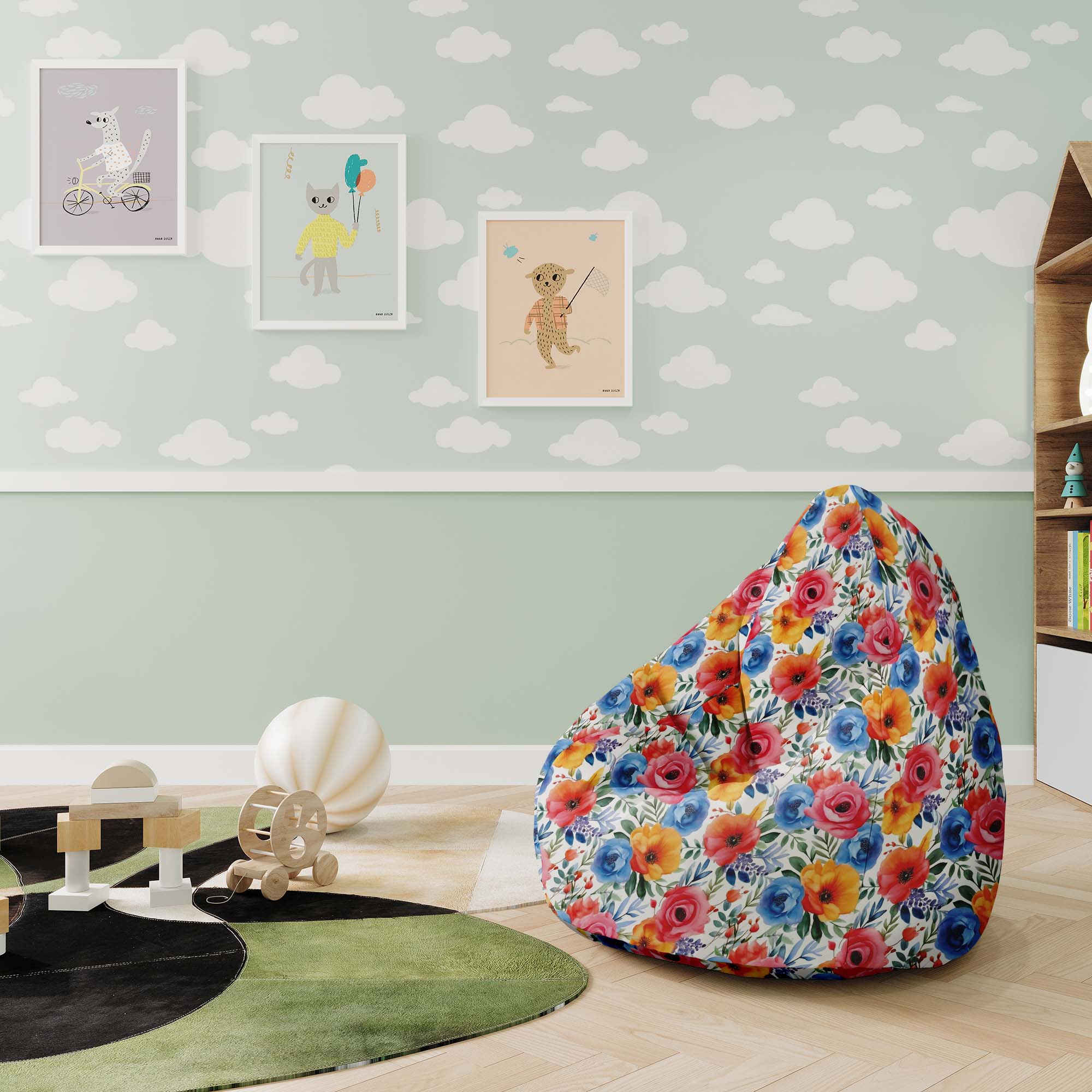 Puf Pearshape Farebné kvety-S-Velvet