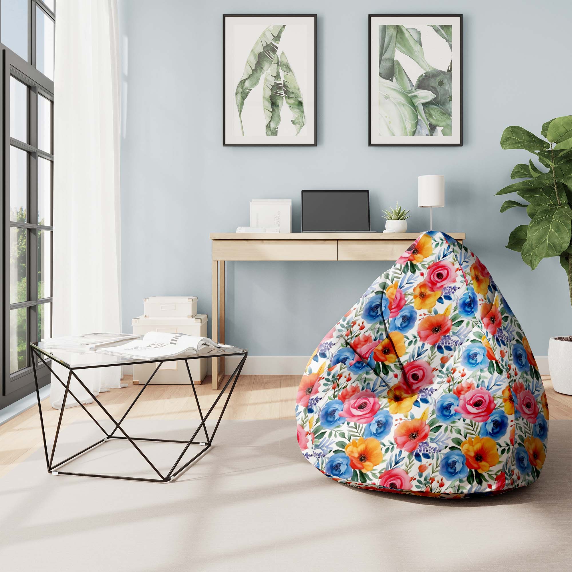 Puf Pearshape Farebné kvety-S-Velvet