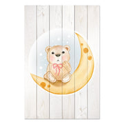 Wood Picture Cute Bear Sitting Moon Watercolor