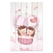 Wood Picture Cute Hedgehogs in the Clouds-30x40 cm