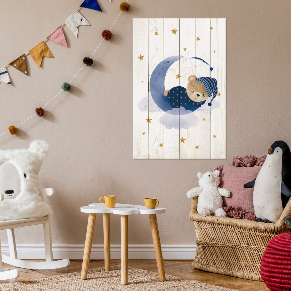 Wooden Picture Cute Sleeping Bear-60x90 cm