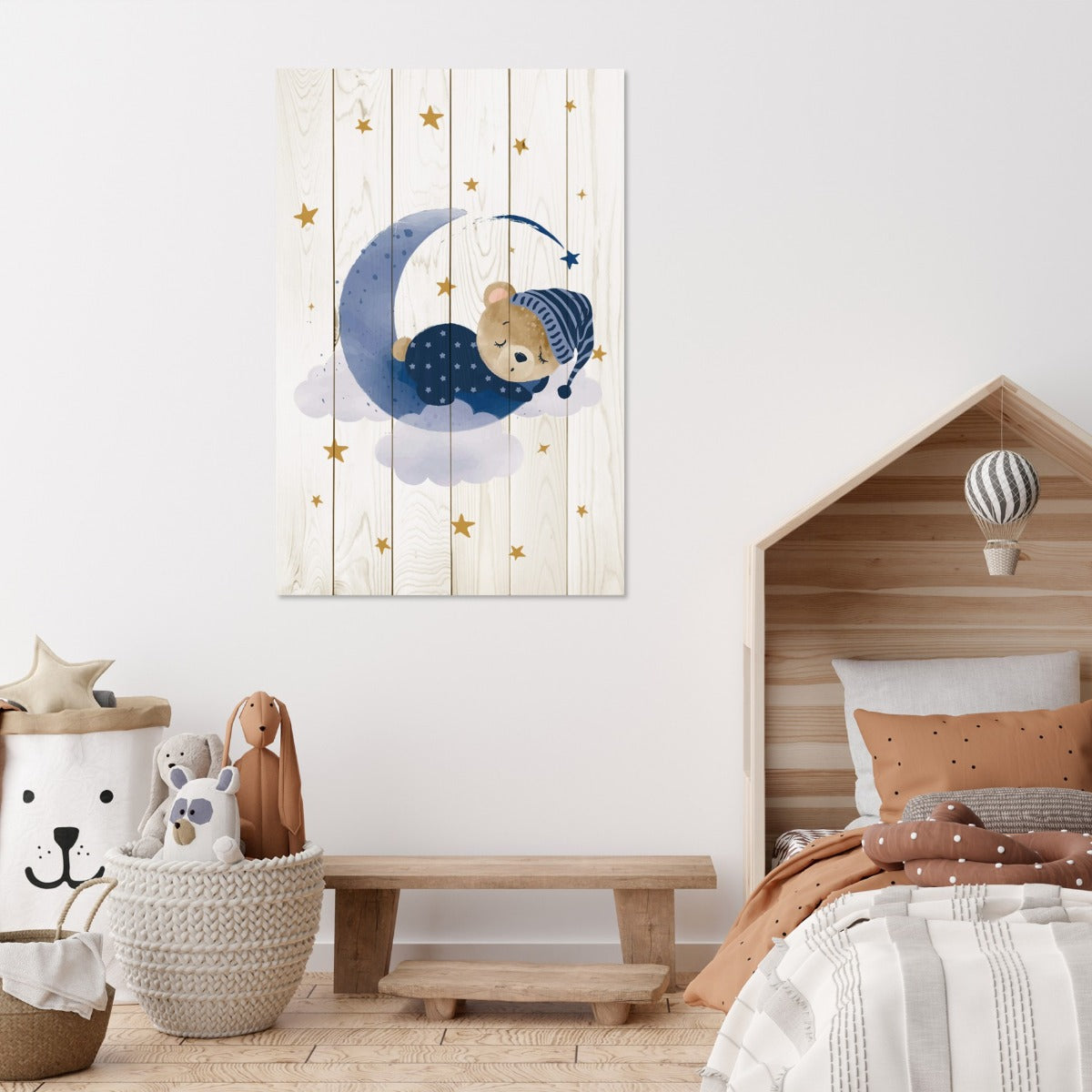 Wooden Picture Cute Sleeping Bear-30x40 cm