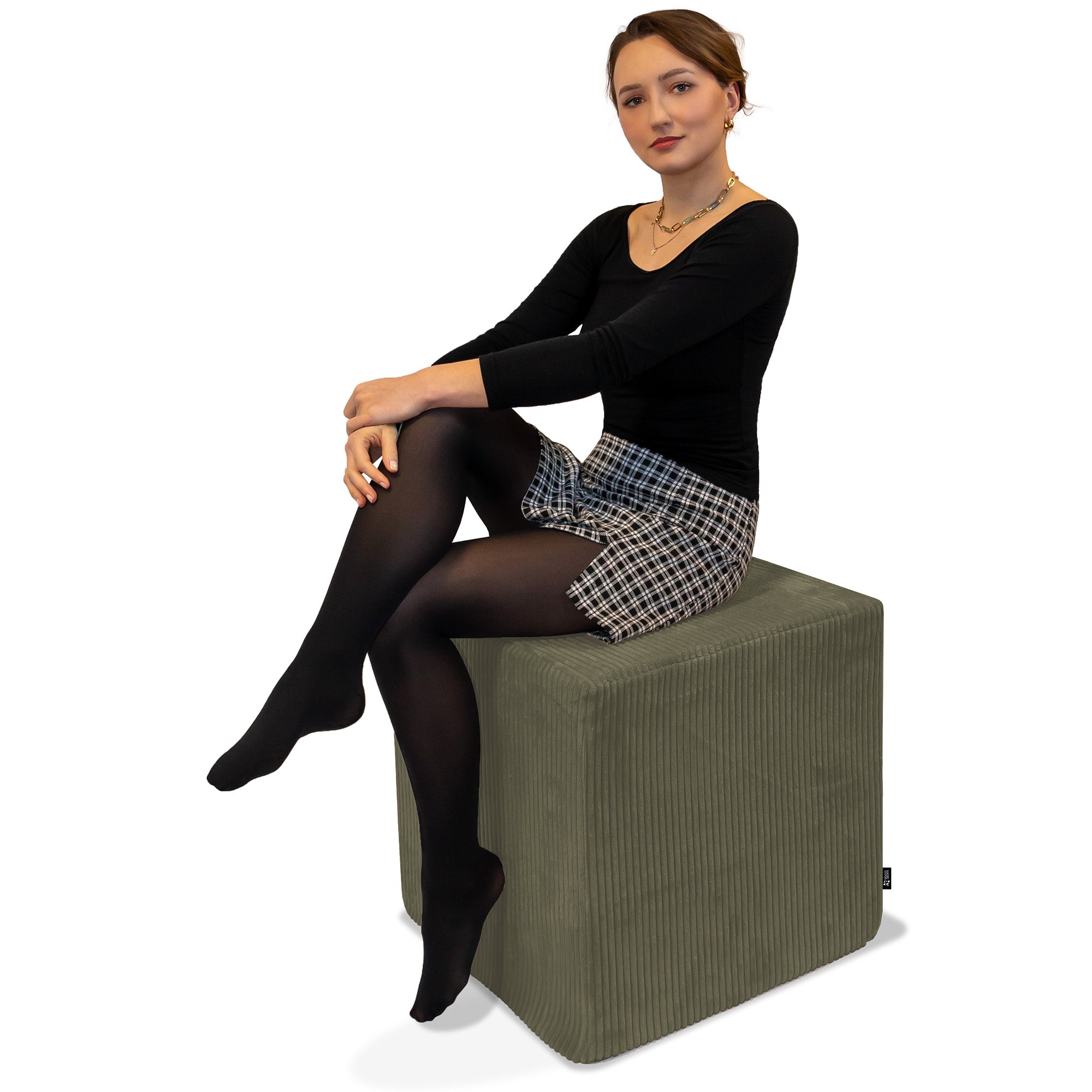 Sitzpouf Qubik Dunkles Olive-50x50 CM