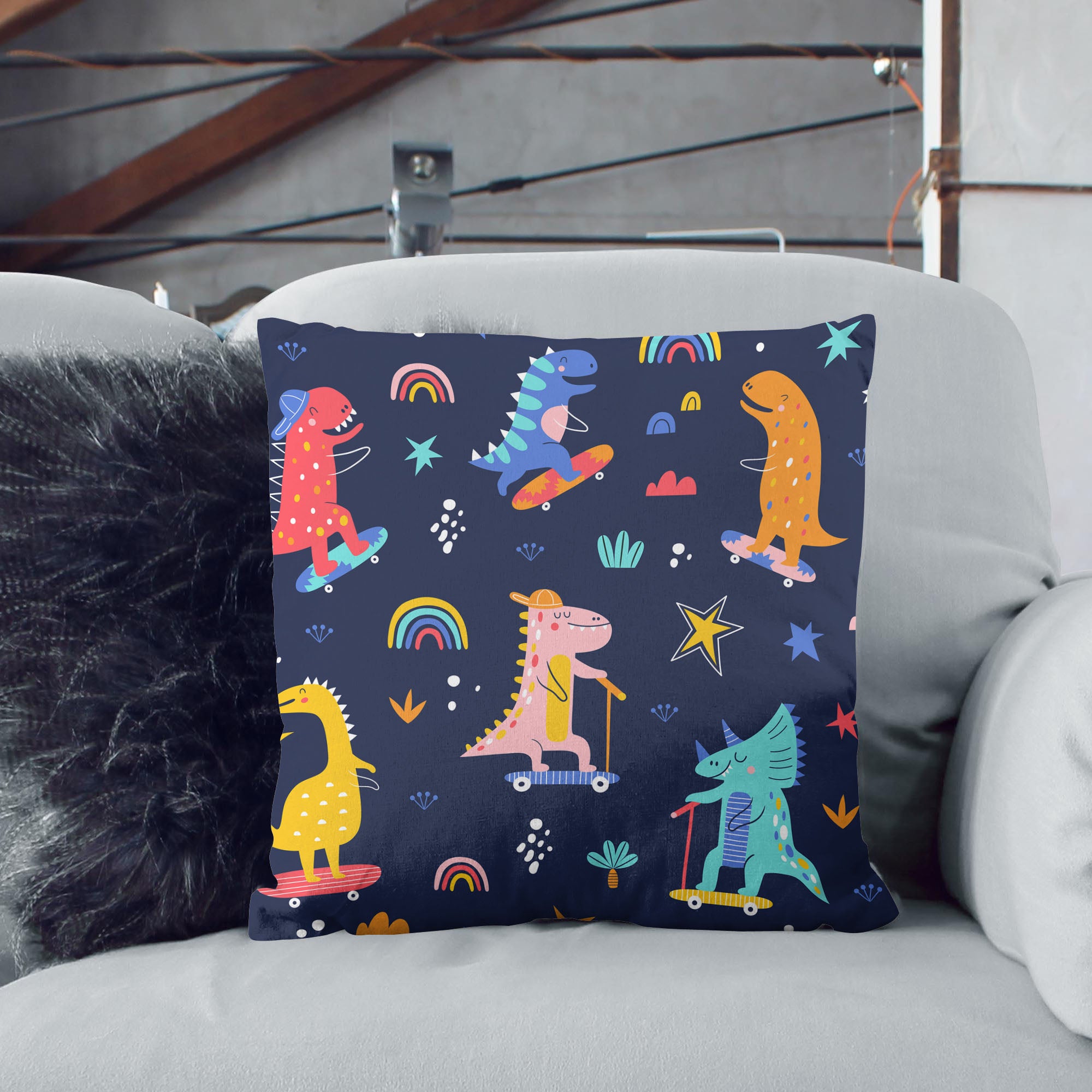 Skater Dinosaurs Pillow