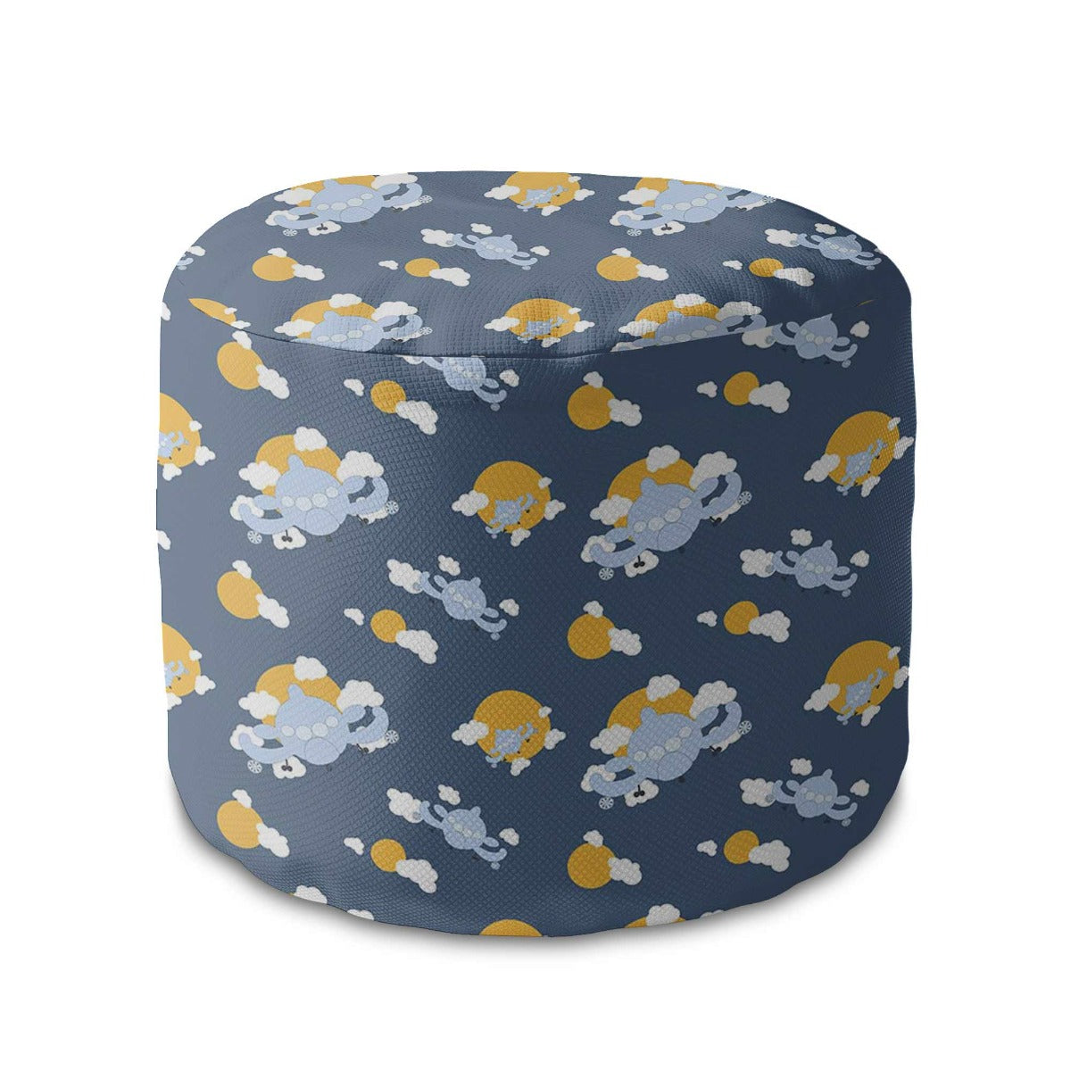 Round Pouf Footrest Blue Planes-Velvet