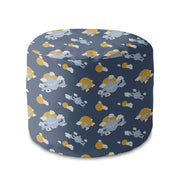 Round Pouf Footrest Blue Planes-Velvet